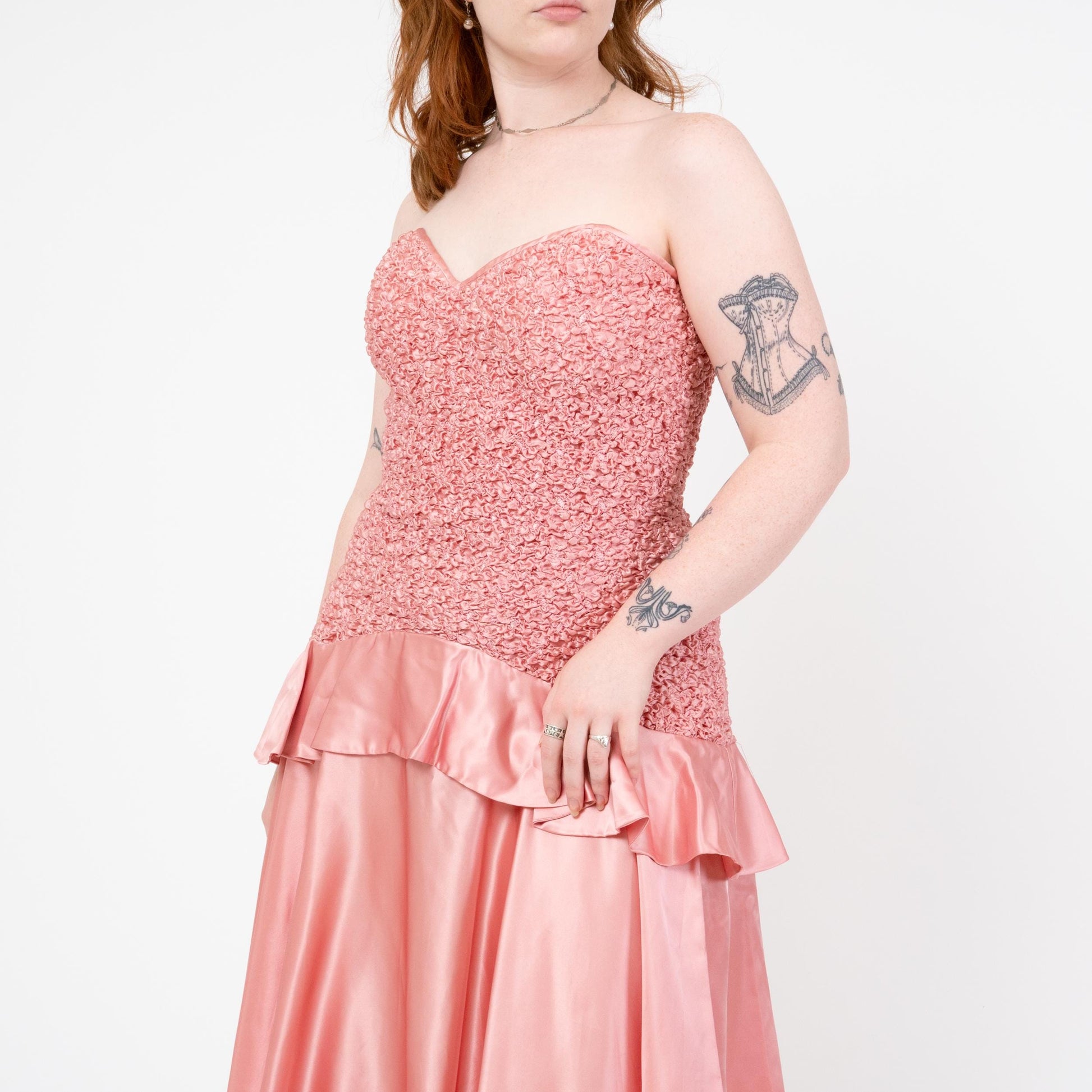 Vintage 80s Bubblegum Pink Strapless Popcorn Party Dress