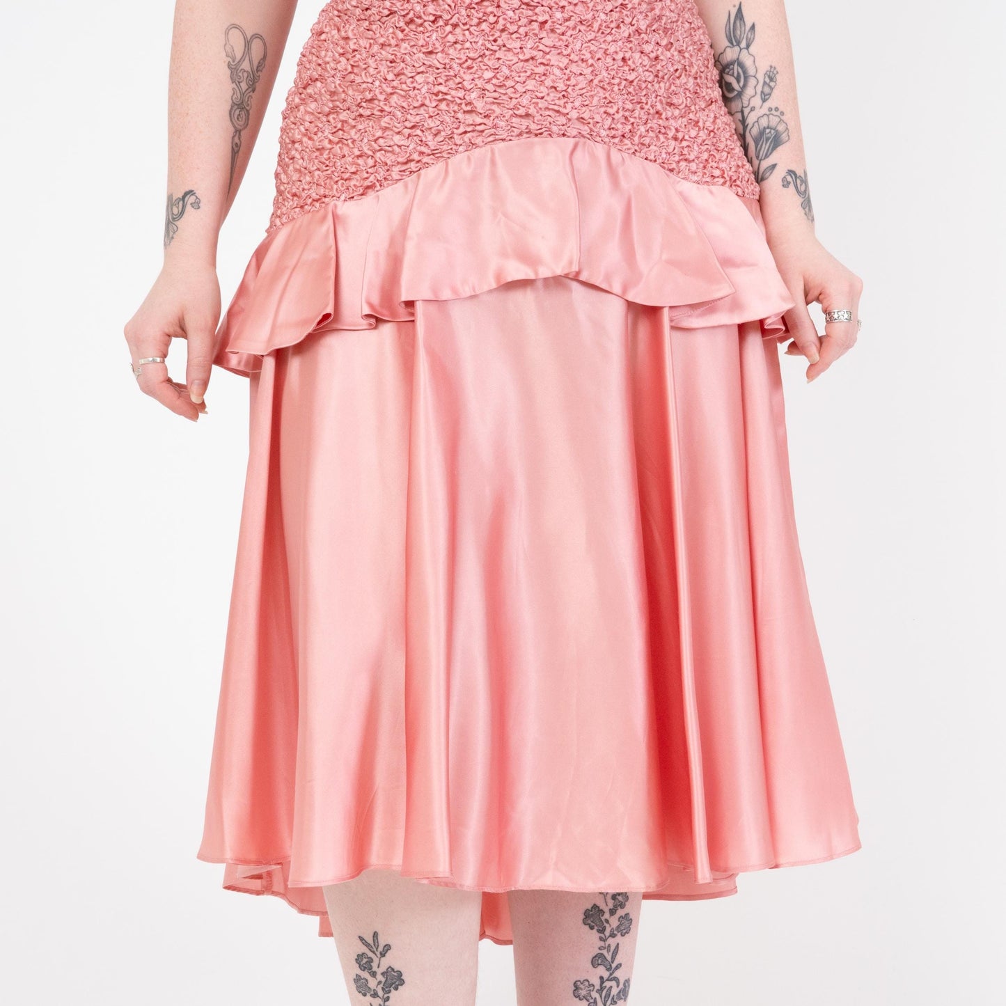 Vintage 80s Bubblegum Pink Strapless Popcorn Party Dress - Large | Smocked Bodice High-Low Midi Prom Dress