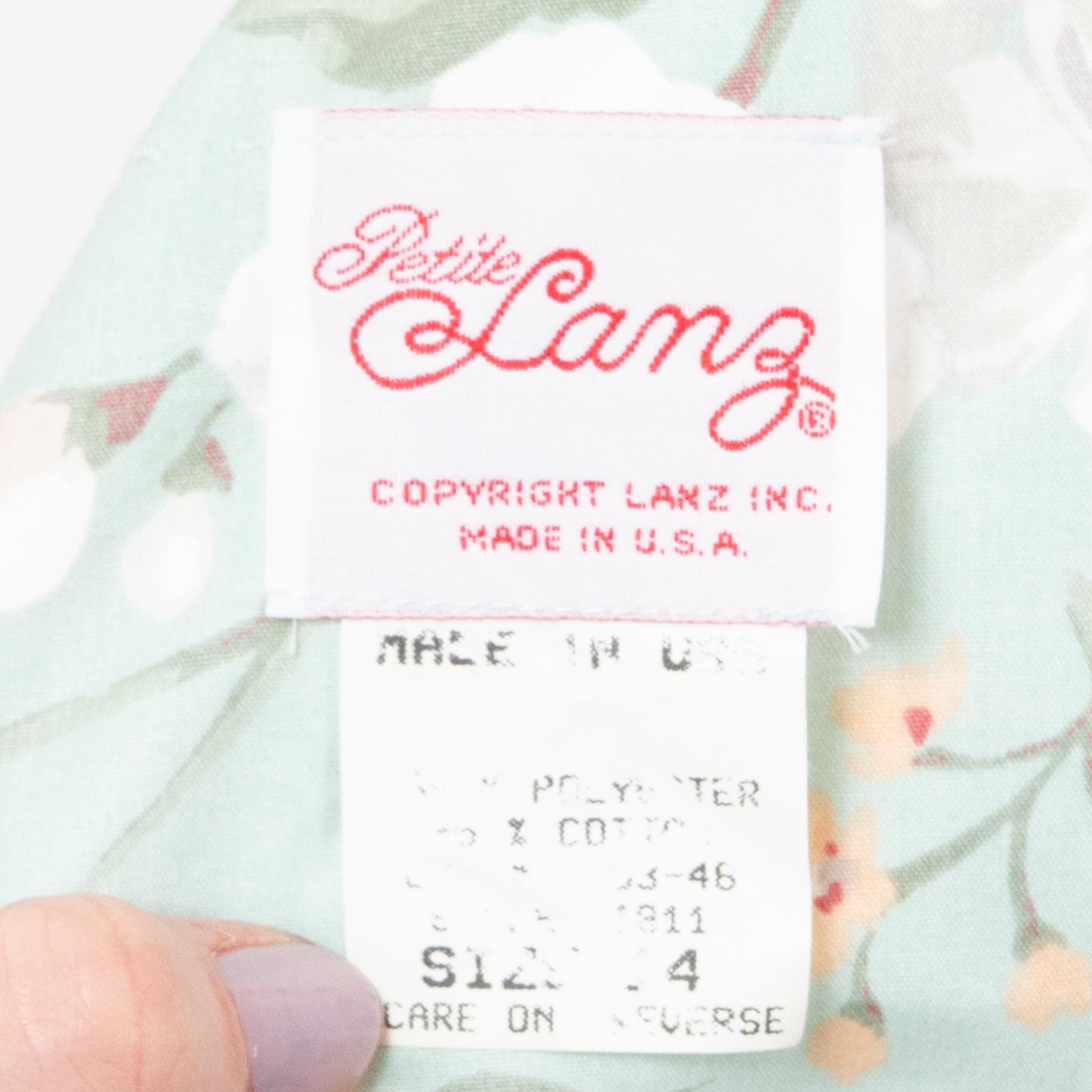 Vintage 80s Lanz Mint Green Floral Low Back Dress - Large | Fit & Flare Puff Sleeve Party Dress