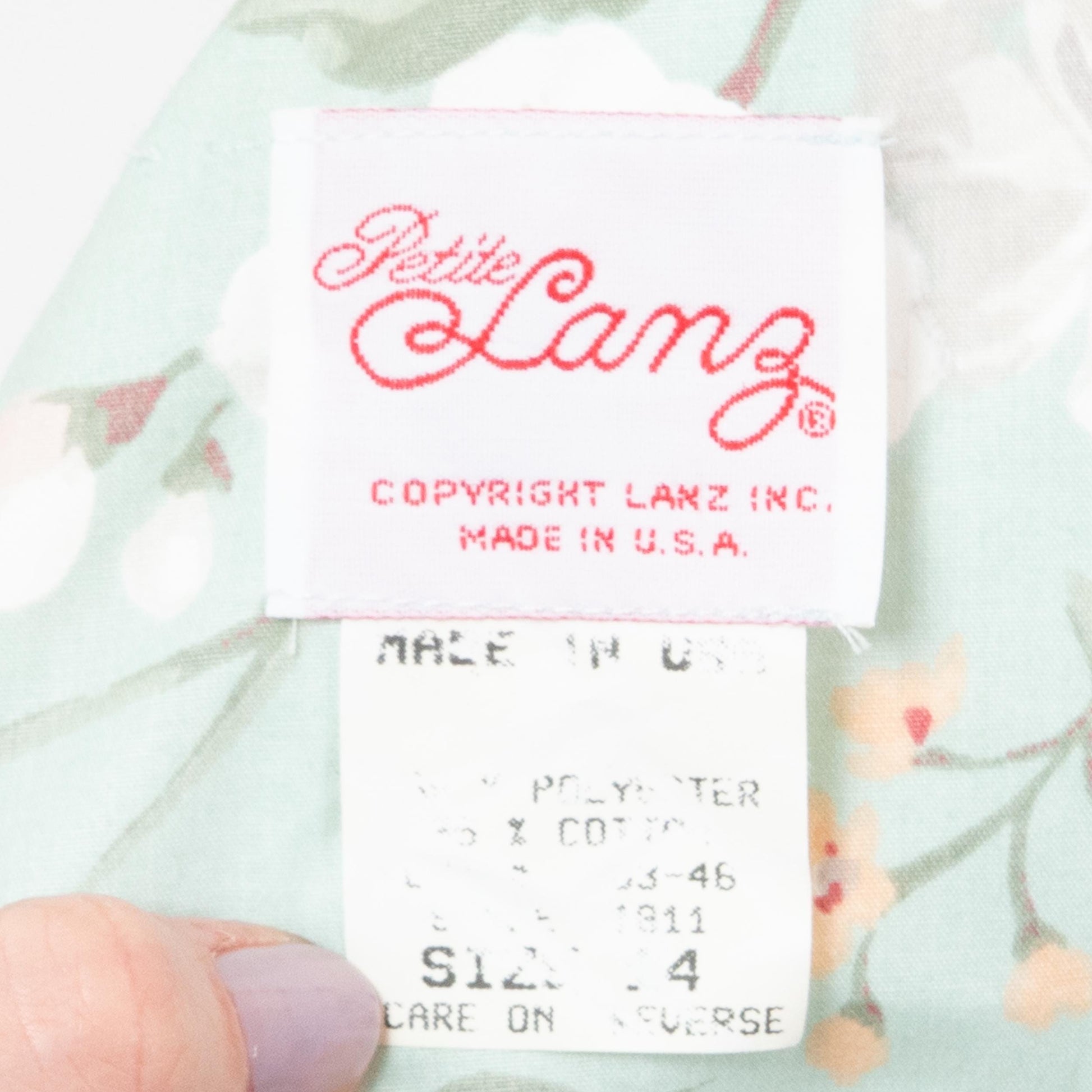 Vintage 80s Lanz Mint Green Floral Low Back Dress - Large | Fit & Flare Puff Sleeve Party Dress