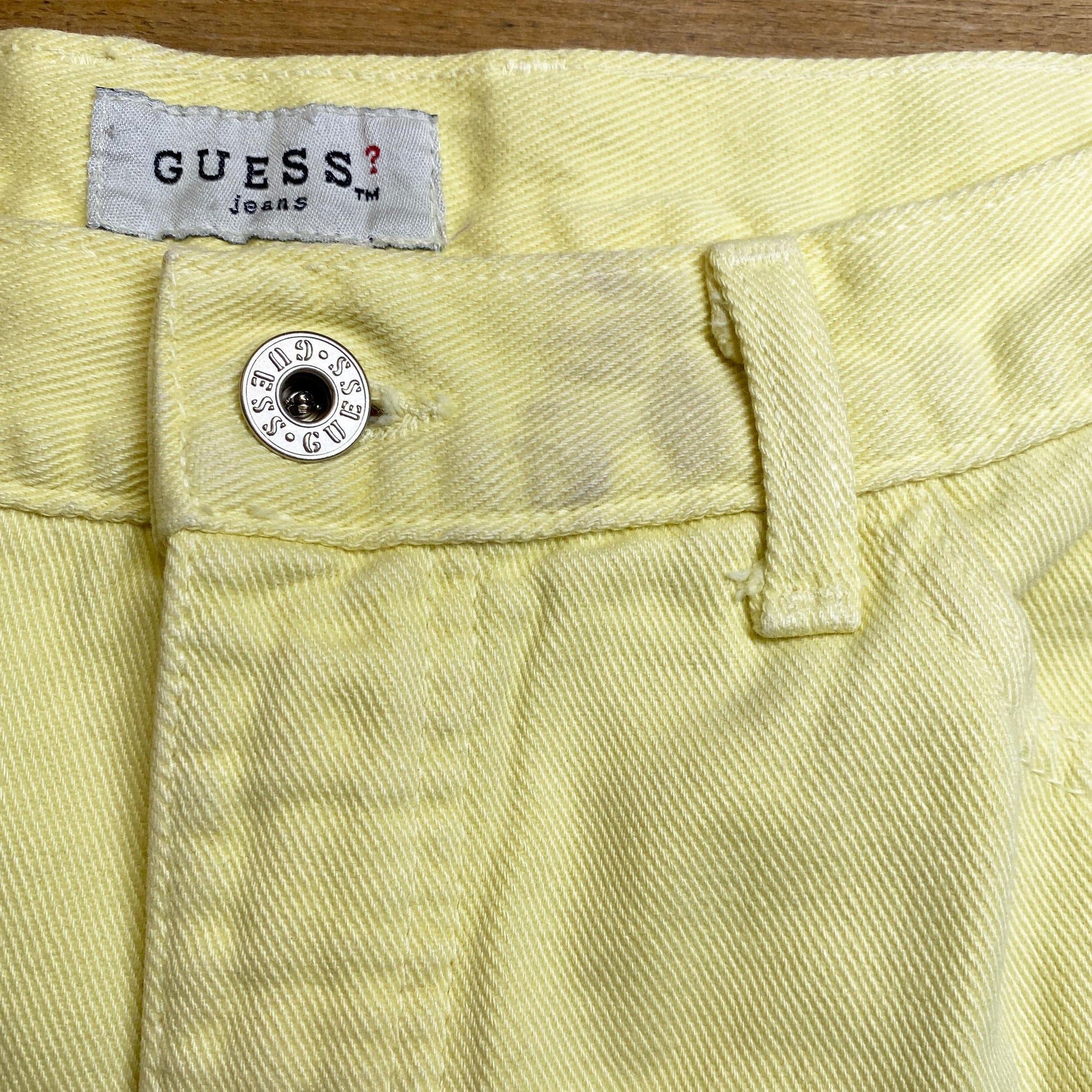 Vintage 90s Guess Pastel Yellow High Waisted Jeans - Large, 32" Waist | Slim Leg Denim Mom Jeans