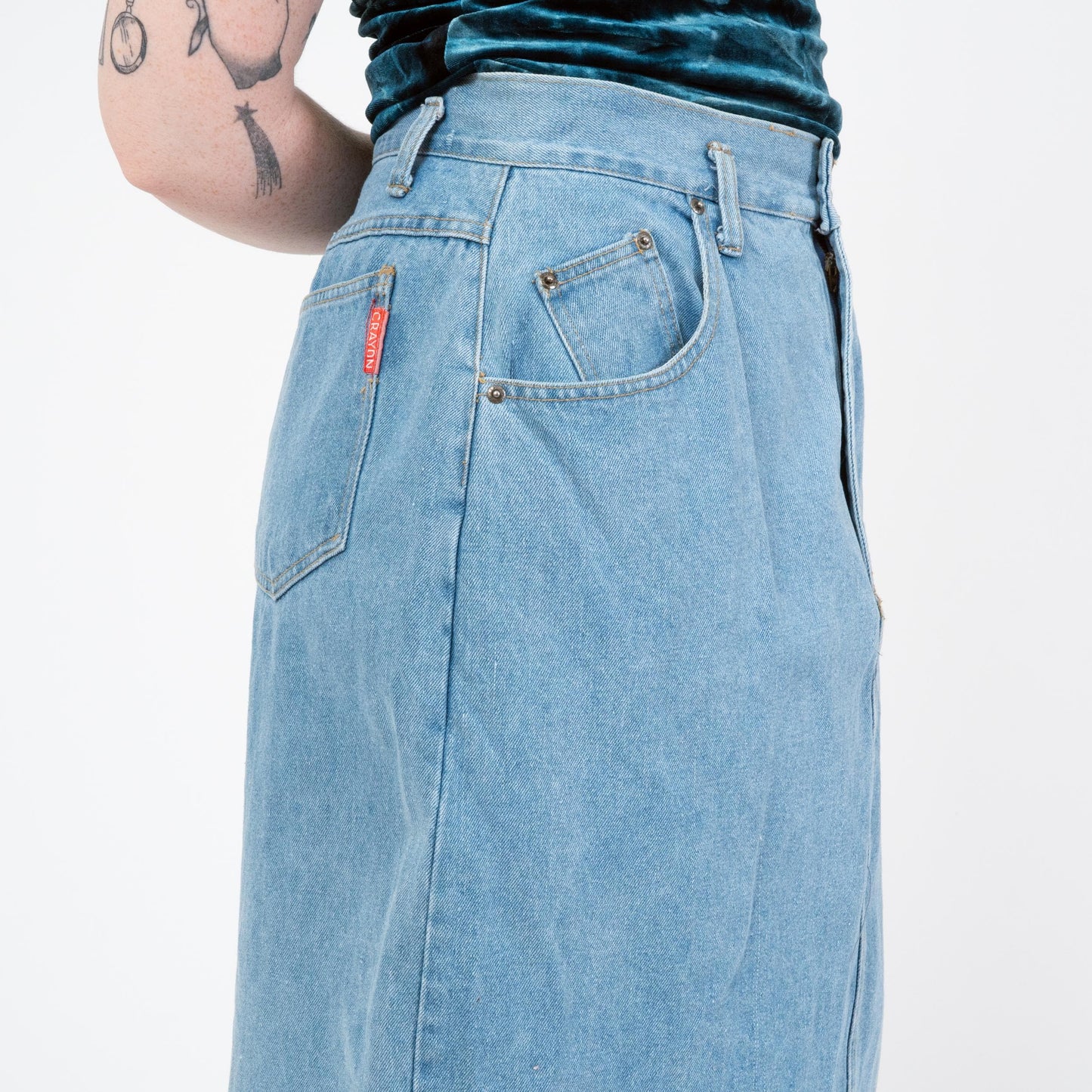 Vintage 90s Light Wash Denim Maxi Skirt - Large, 32" Waist | High Rise Long Straight Jean Skirt