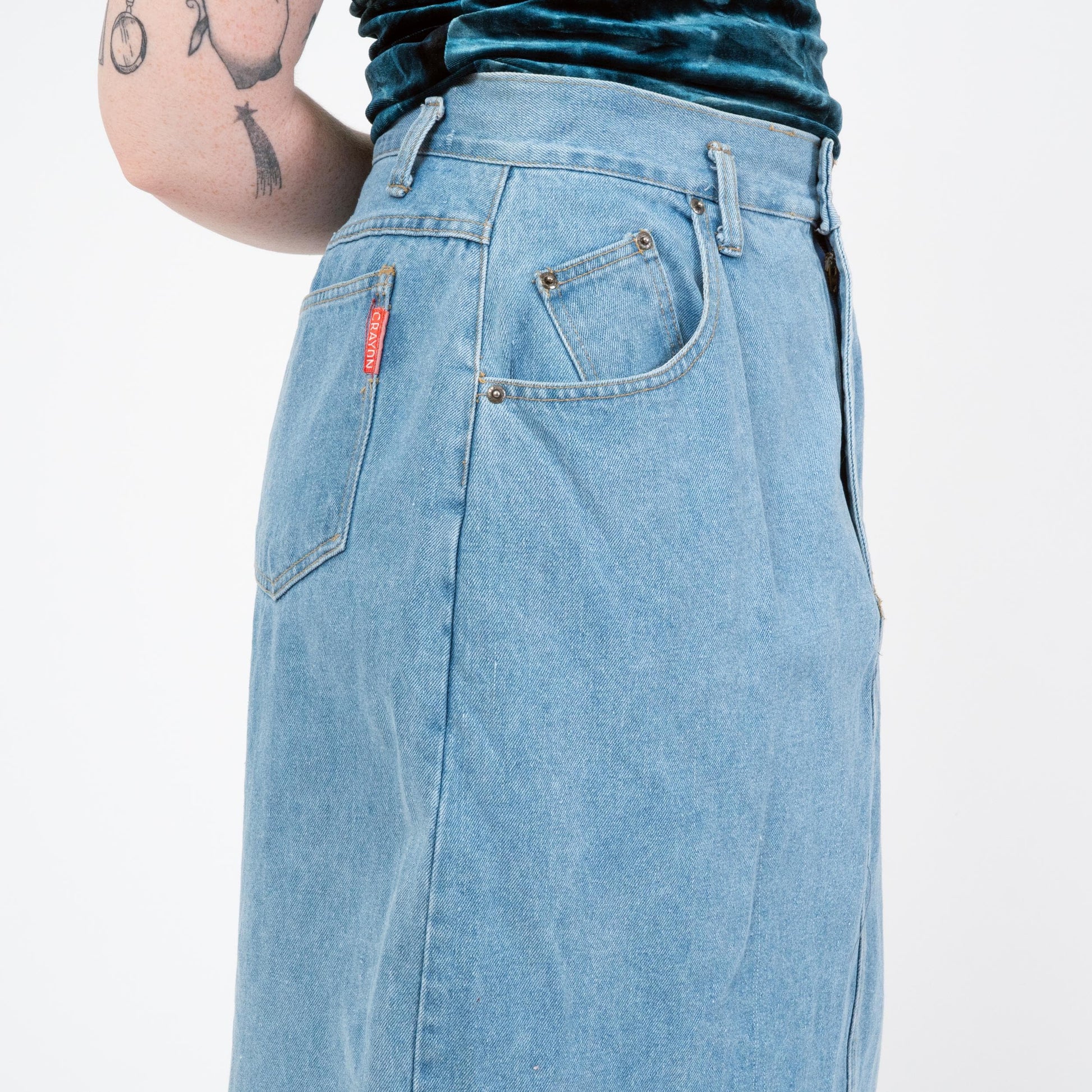 Vintage 90s Light Wash Denim Maxi Skirt - Large, 32" Waist | High Rise Long Straight Jean Skirt