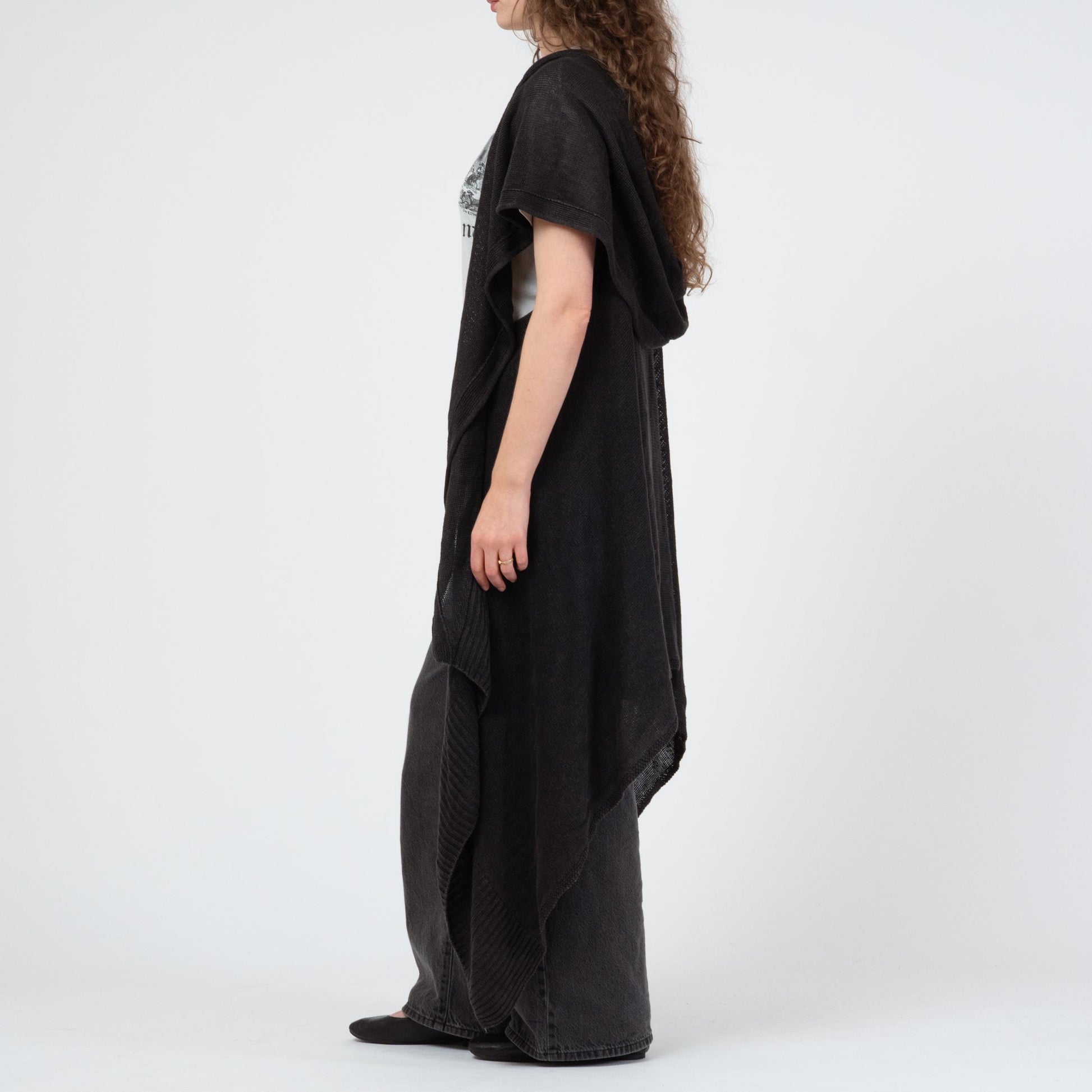 Nude:Masahiko Maruyama Black Knit Hooded Duster - One Size | Y2K Japanese Designer Unisex Longline Cardigan