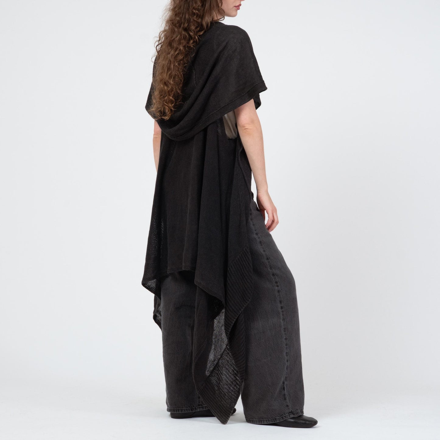 Nude:Masahiko Maruyama Black Knit Hooded Duster - One Size | Y2K Japanese Designer Unisex Longline Cardigan