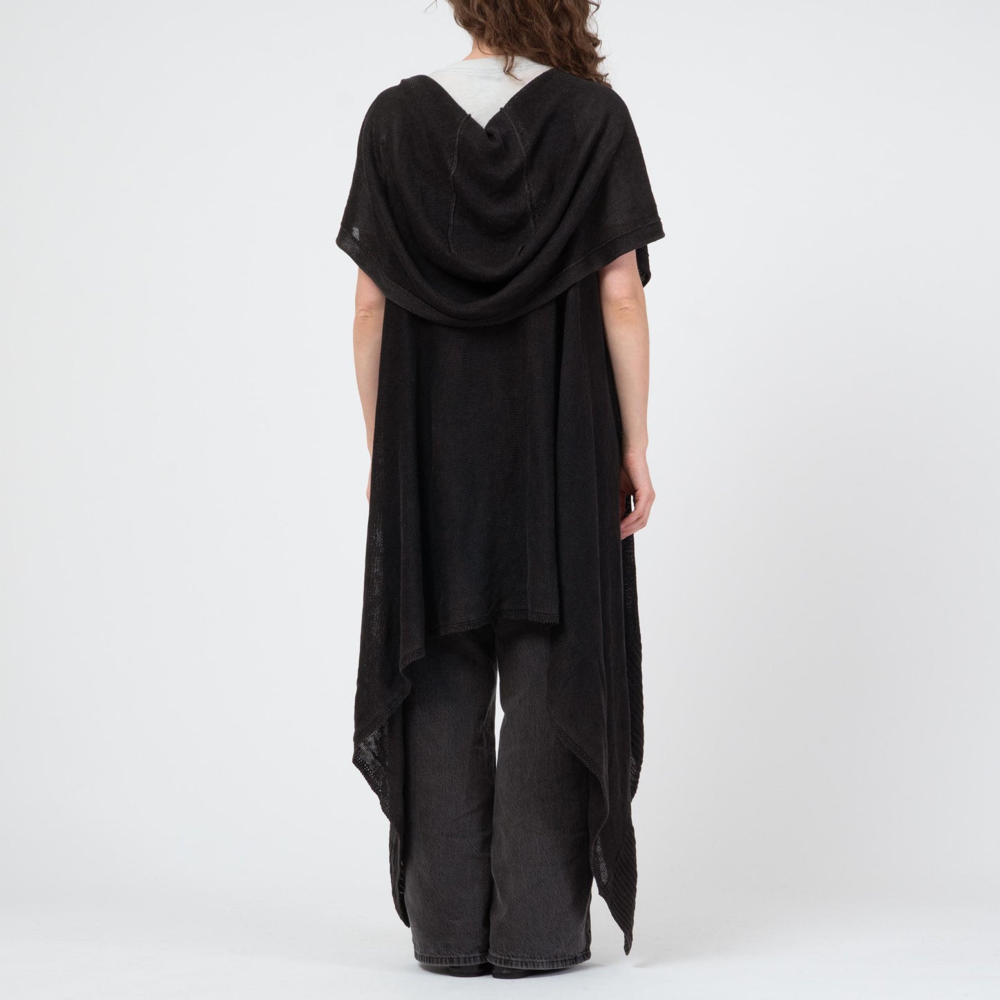 Nude:Masahiko Maruyama Black Knit Hooded Duster - One Size | Y2K Japanese Designer Unisex Longline Cardigan