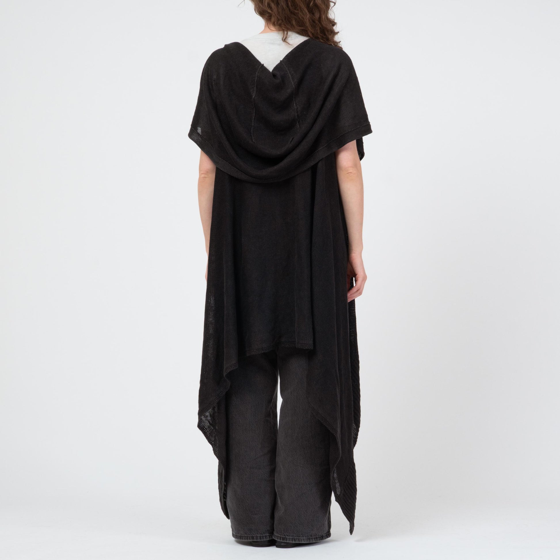 Nude:Masahiko Maruyama Black Knit Hooded Duster - One Size | Y2K Japanese Designer Unisex Longline Cardigan