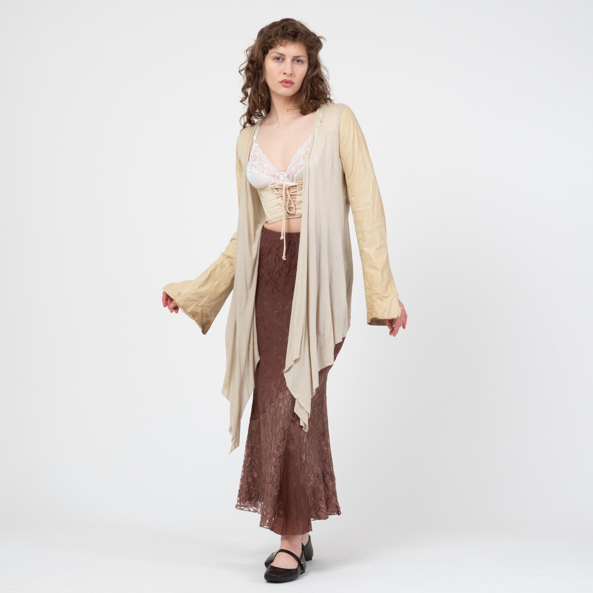 Rick Owens Citroen SS04 Asymmetric Draped Cardigan - Medium | Y2K Designer Leather Sleeve Wrap Top