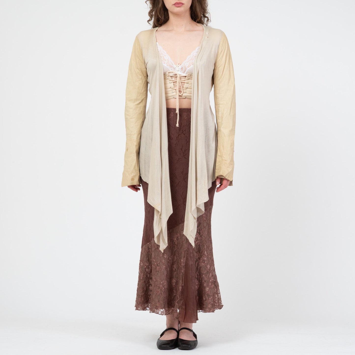 Rick Owens Citroen SS04 Asymmetric Draped Cardigan - Medium | Y2K Designer Leather Sleeve Wrap Top