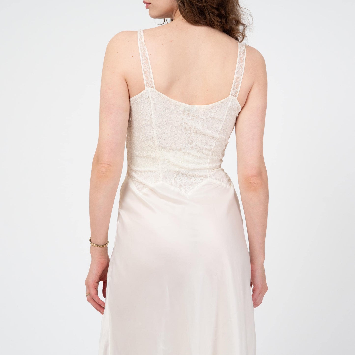 Vintage 50s Barbizon White Lace Bodice Slip - Small | Retro Lingerie Midi Dress