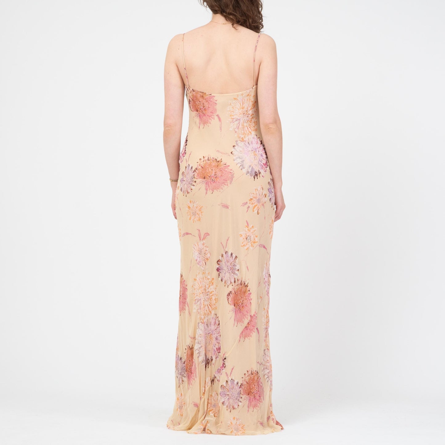 Vintage Y2K Laundry by Shelli Segal Beaded Floral Silk Gown - Medium Tall | Formal Maxi Prom Party Dress