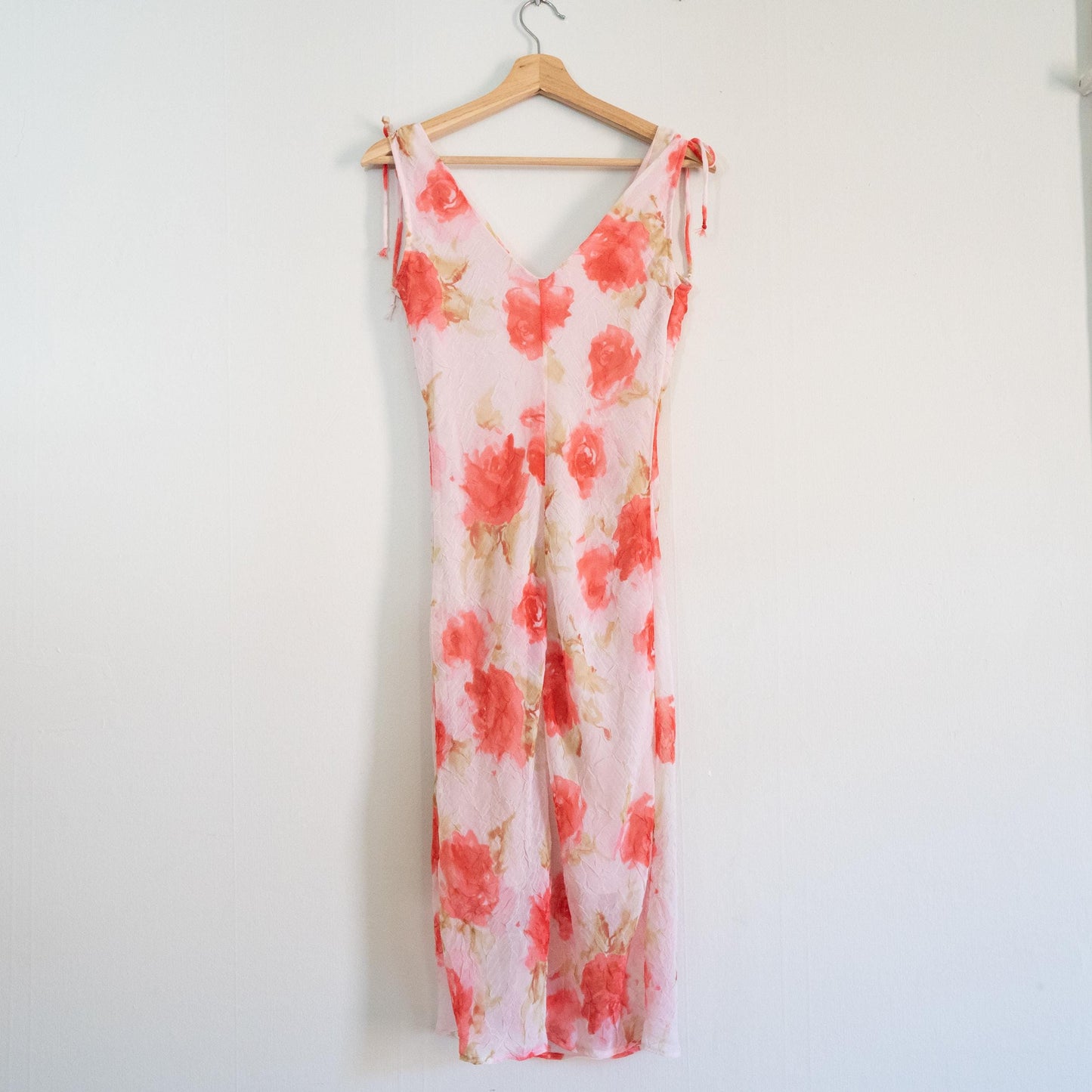 Vintage 90s Pink Floral Crinkle Party Dress - Small | Boho Sleeveless Summer Fairy Sundress