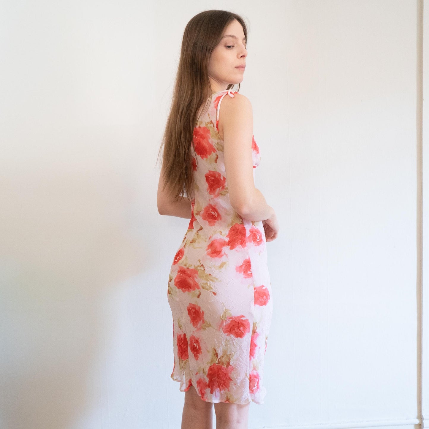 Vintage 90s Pink Floral Crinkle Party Dress - Small | Boho Sleeveless Summer Fairy Sundress