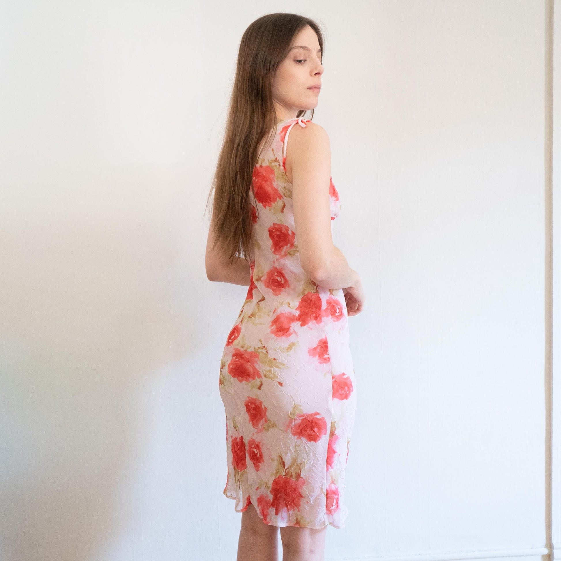 Vintage 90s Pink Floral Crinkle Party Dress - Small | Boho Sleeveless Summer Fairy Sundress