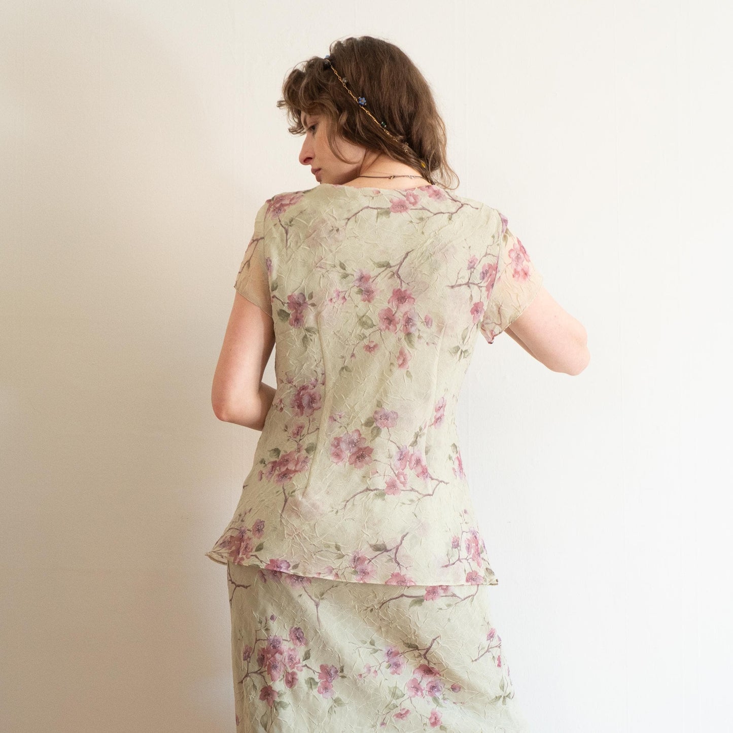 Vintage 90s Sage Green Floral Chiffon Layered Maxi Dress - Medium | Boho Summer Wedding Guest Dress