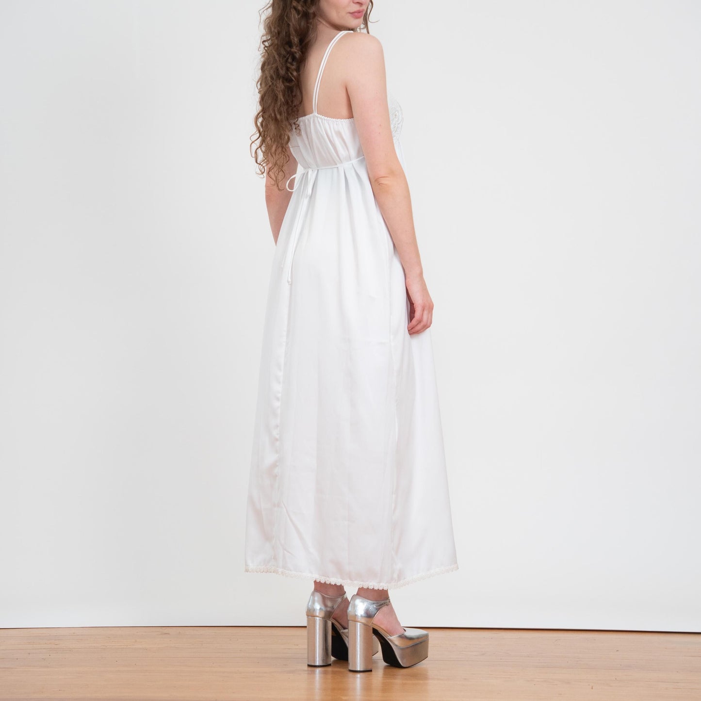 Vintage 70s 80s Miss Dior White Floral Embroidered Maxi Slip Dress - Small | Bridal Lingerie Boho Nightgown