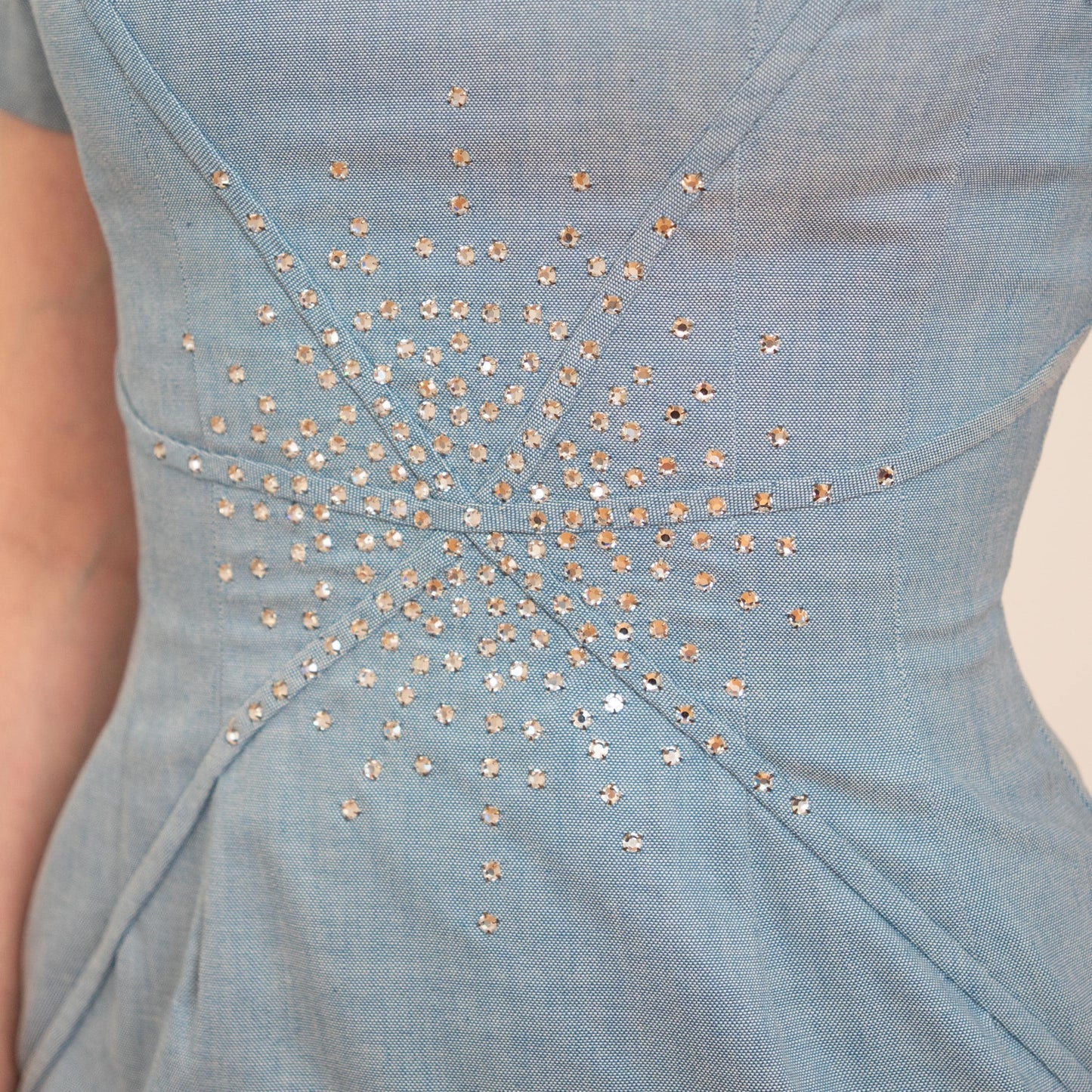 Vintage 60s Si Si Miami Blue Deco Jeweled Sheath Dress - Small | Retro Cocktail Party Wiggle Dress