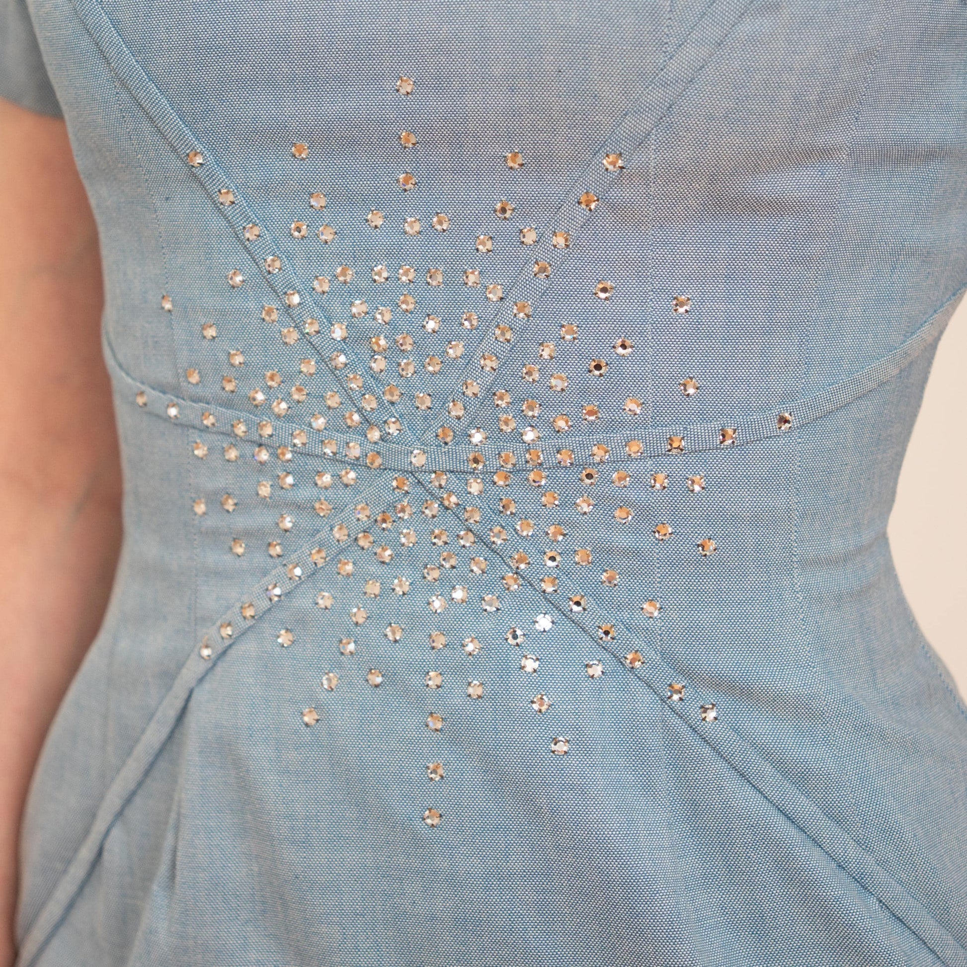 Vintage 60s Si Si Miami Blue Deco Jeweled Sheath Dress - Small | Retro Cocktail Party Wiggle Dress