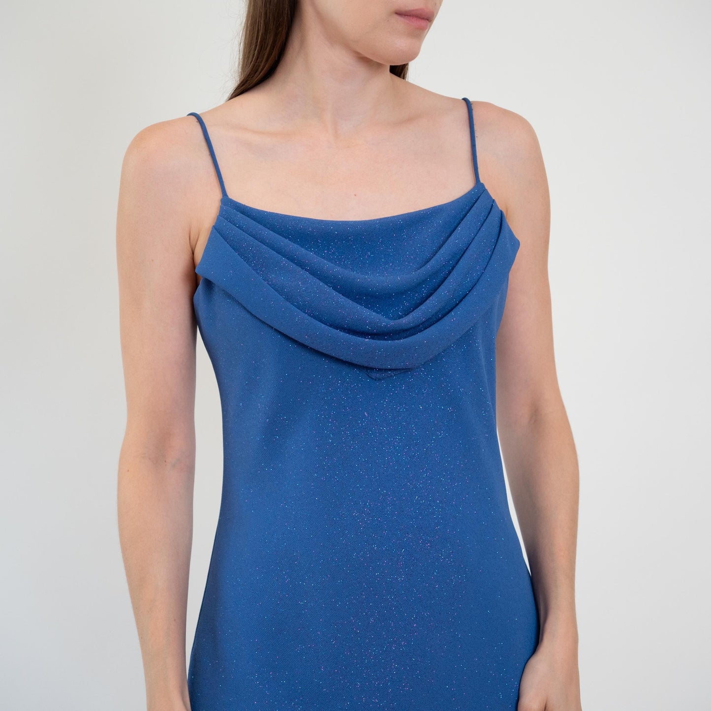Vintage 90s Periwinkle Sparkle Cowl Neck Mini Dress - Medium | Spaghetti Strap Cocktail Party Formal Dress