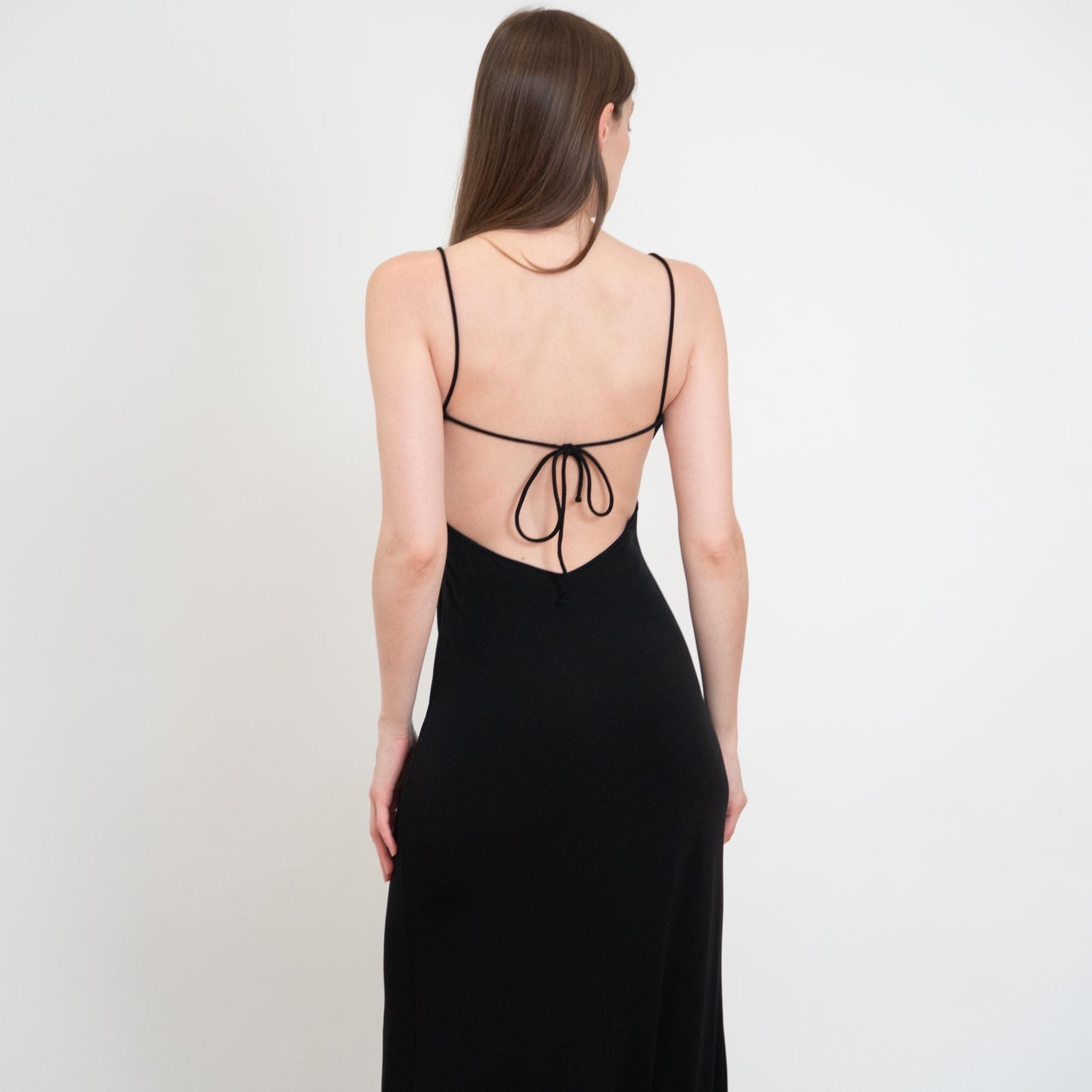 Vintage Y2K Black Rhinestone Trim Backless Maxi Dress - Small | Sexy Formal Party Gown, Wedding Guest Dress