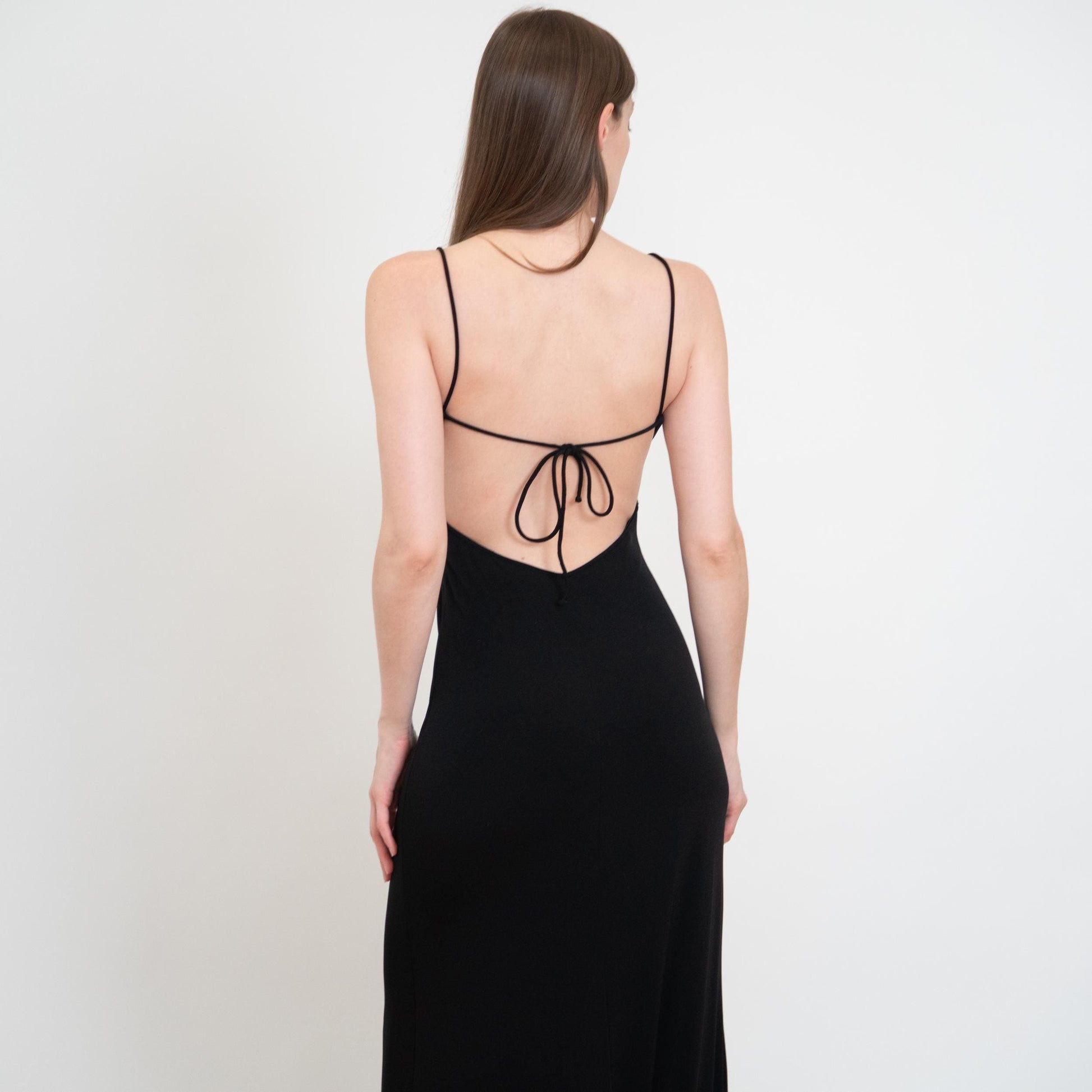 Vintage Y2K Black Rhinestone Trim Backless Maxi Dress - Small | Sexy Formal Party Gown, Wedding Guest Dress