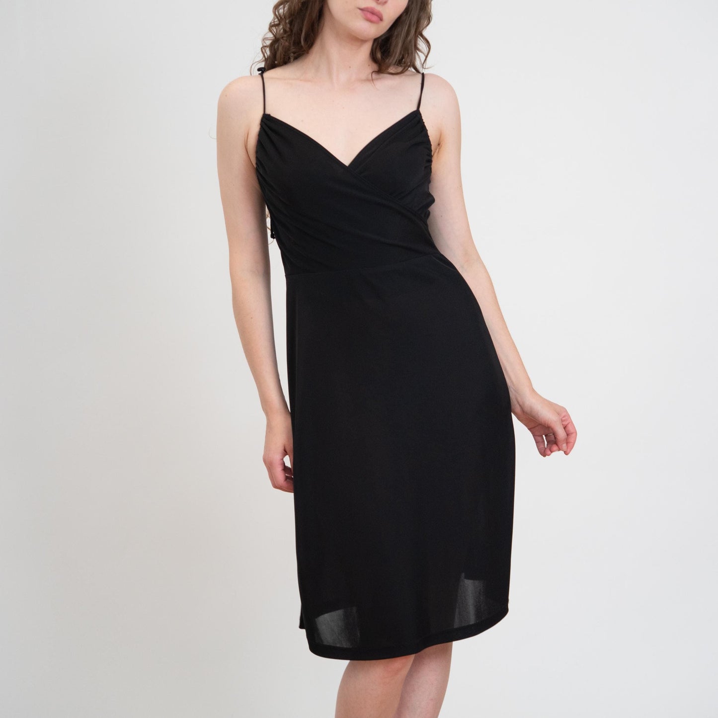 Vintage 90s Black Tie-Strap Party Dress - Medium | Minimalist Spaghetti Strap Midi Dress