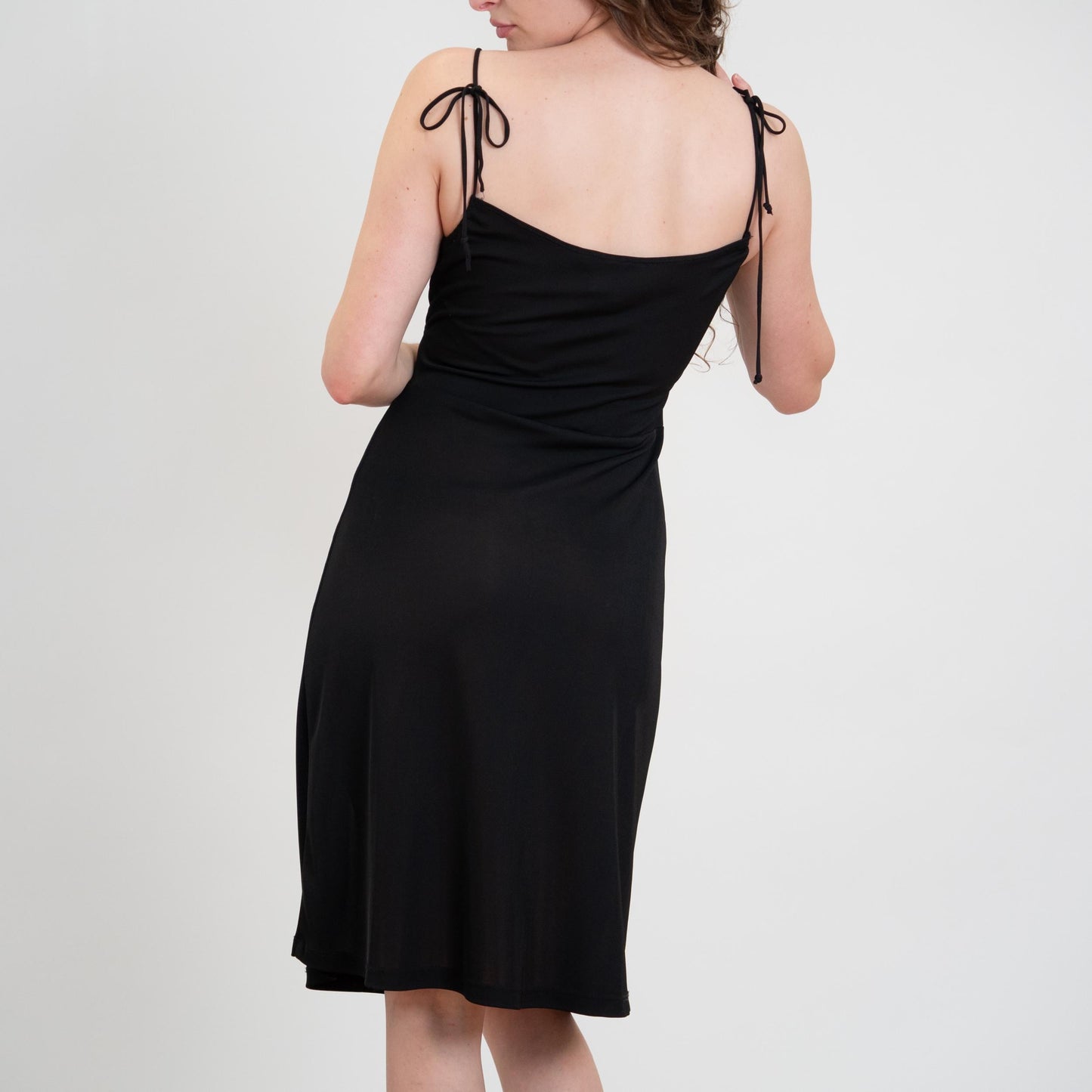 Vintage 90s Black Tie-Strap Party Dress - Medium | Minimalist Spaghetti Strap Midi Dress