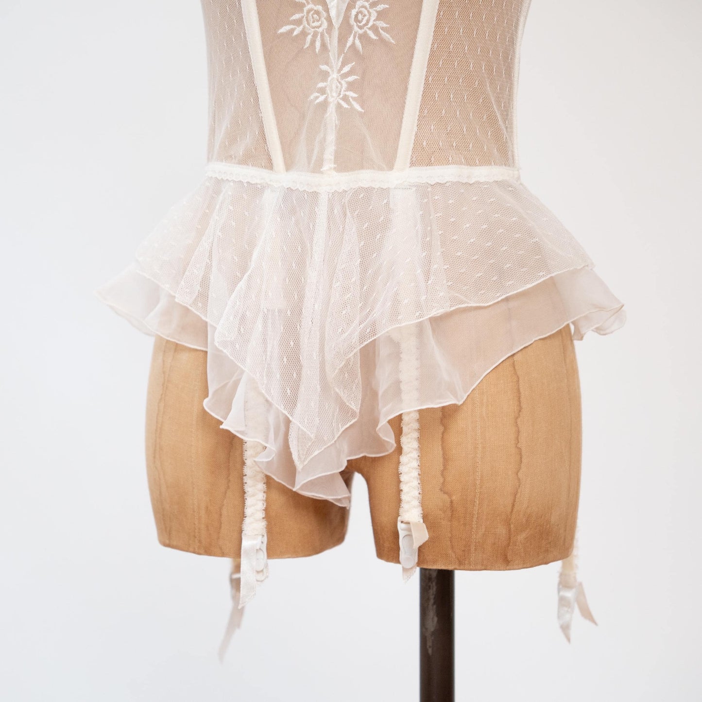 Vintage 90s Victoria's Secret Bridal Bustier Babydoll - 34C | Sheer White Wedding Garter Lingerie