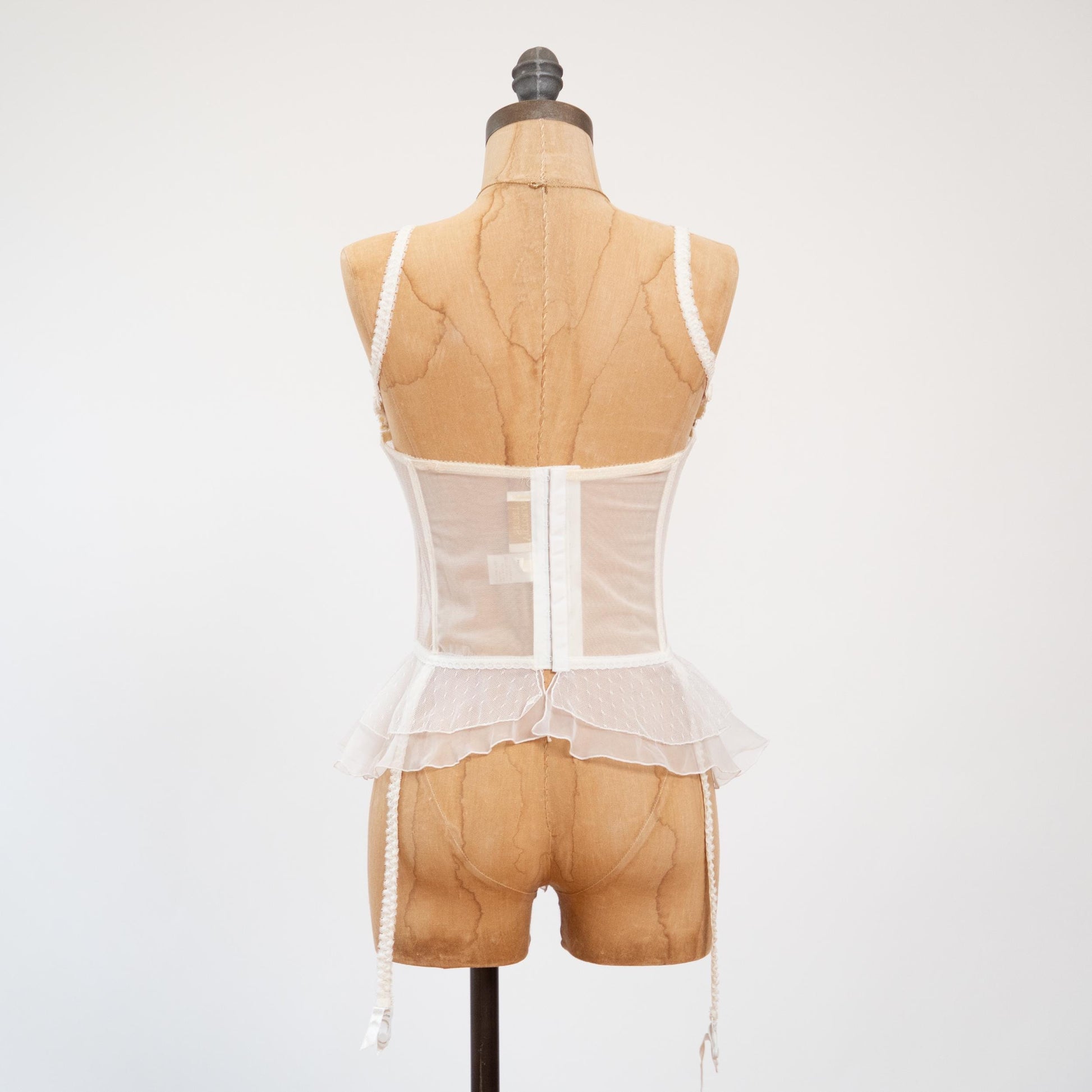 Vintage 90s Victoria's Secret Bridal Bustier Babydoll - 34C | Sheer White Wedding Garter Lingerie