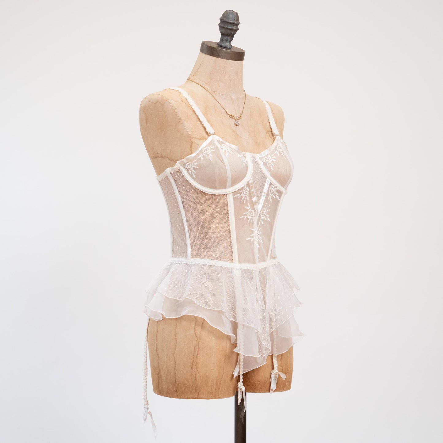 Vintage 90s Victoria's Secret Bridal Bustier Babydoll - 34C | Sheer White Wedding Garter Lingerie