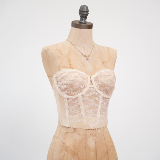 Vintage 80s Sheer Nude Lace Bustier - 34C | Lingerie Corset Top