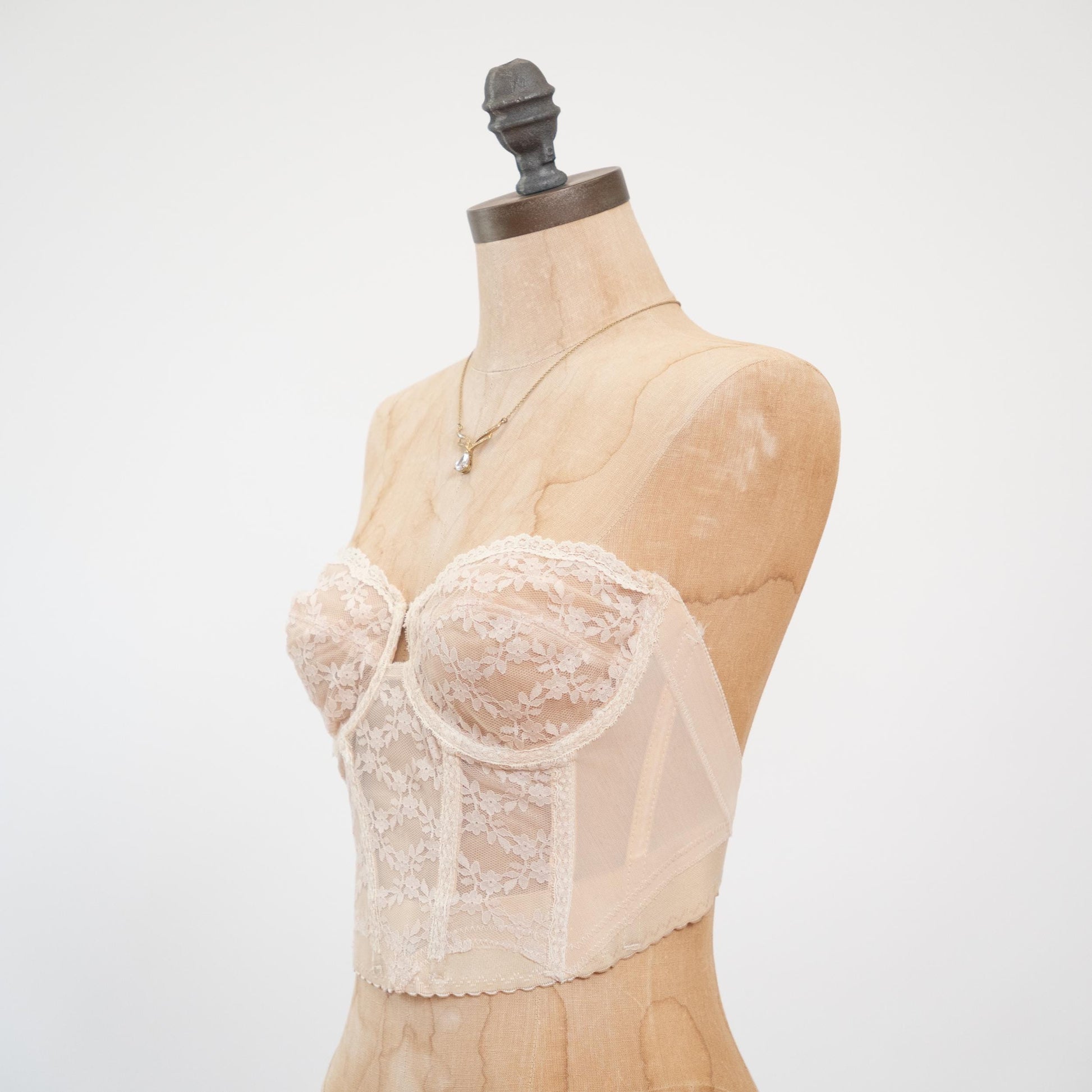 Vintage 80s Sheer Nude Lace Bustier - 34C | Lingerie Corset Top