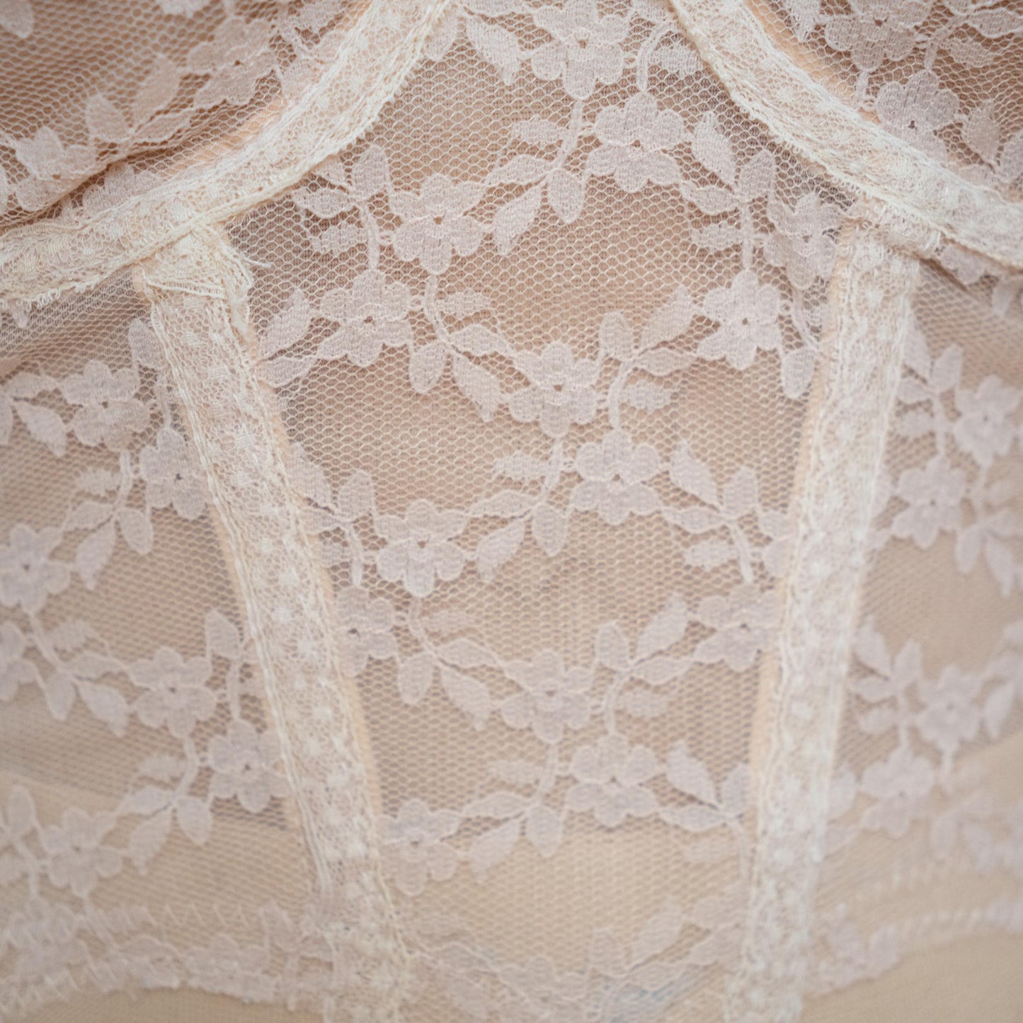 Vintage 80s Sheer Nude Lace Bustier - 34C | Lingerie Corset Top