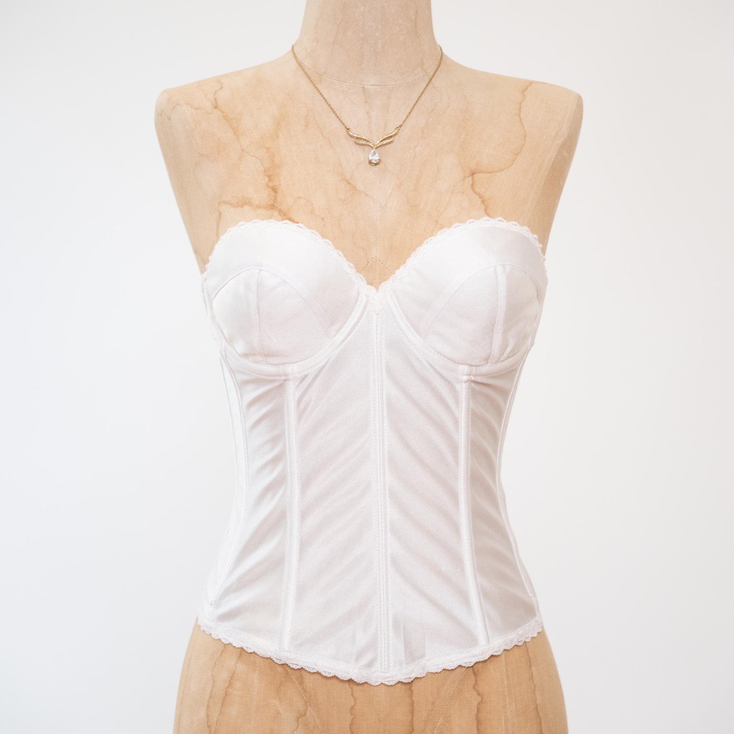 Vintage 90s White Satin Bustier - 34B | Lingerie Corset Top