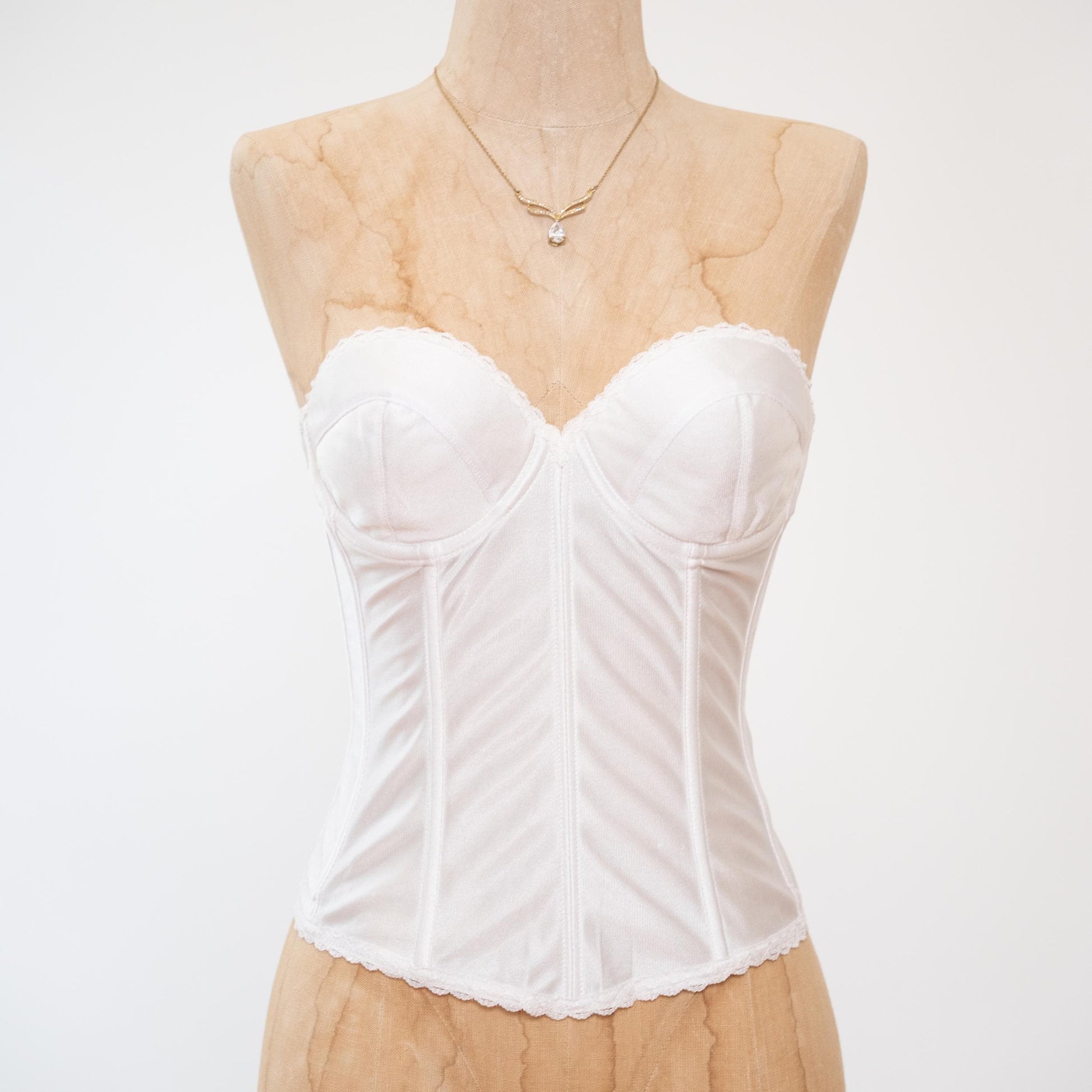 Vintage 90s White Satin Bustier - 34B | Lingerie Corset Top