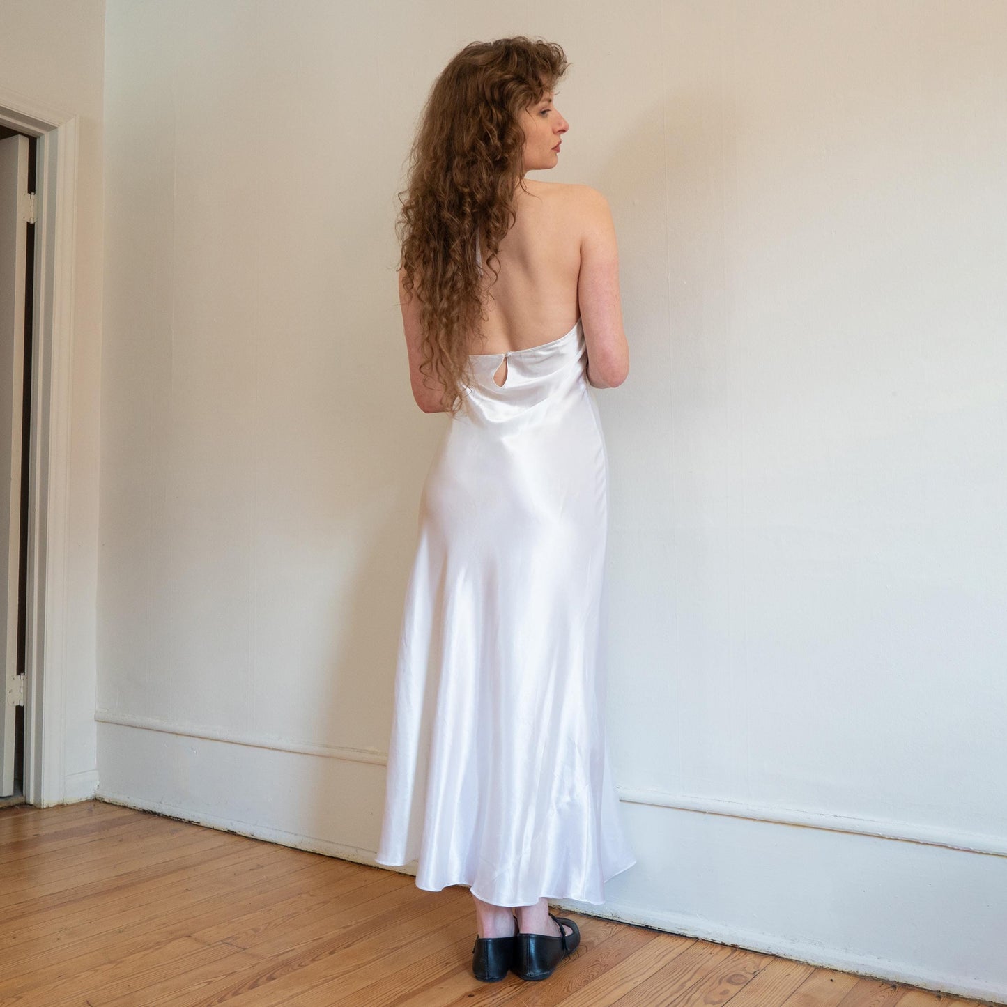 Vintage 90s Victoria's Secret Black & White Maxi Slip Dress - Medium | Satin Lace Goth Bridal Lingerie Nightgown