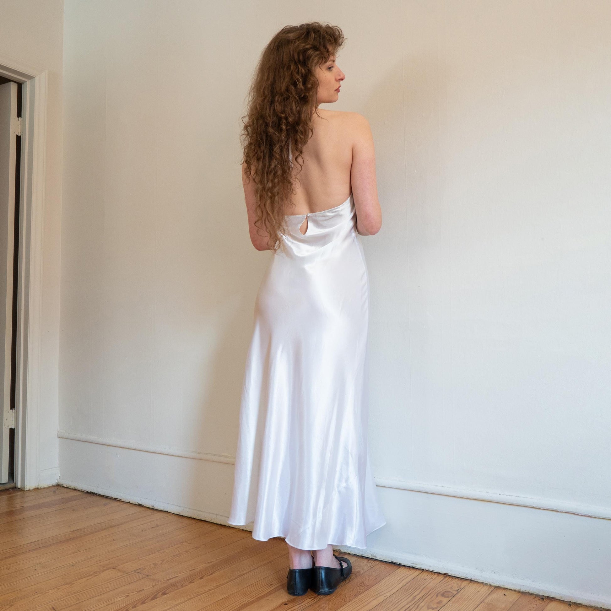 Vintage 90s Victoria's Secret Black & White Maxi Slip Dress - Medium | Satin Lace Goth Bridal Lingerie Nightgown