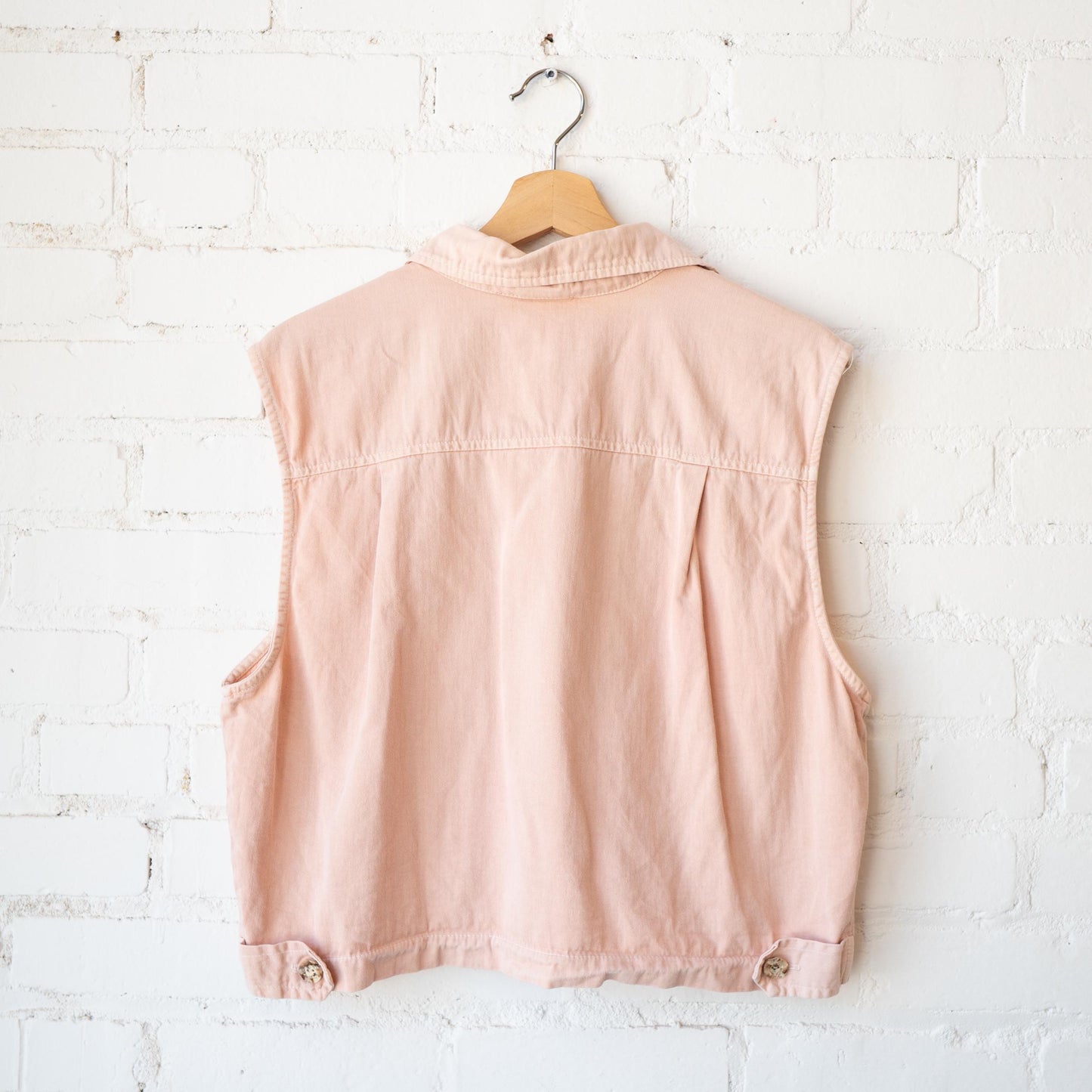 Vintage 90s Peach Pink Cotton Cargo Crop Top - Large | Button Up Sleeveless Collared Vest Shirt