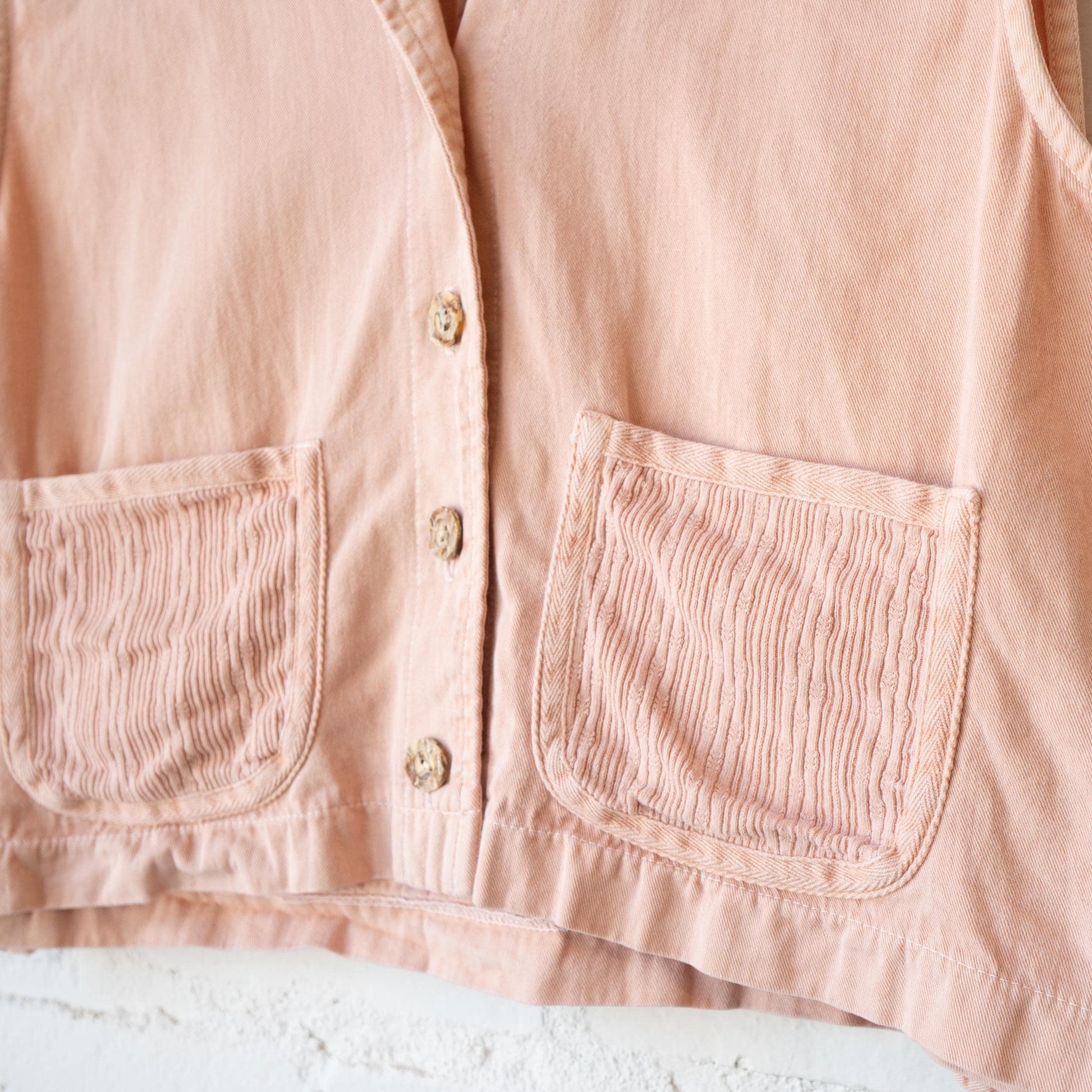 Vintage 90s Peach Pink Cotton Cargo Crop Top - Large | Button Up Sleeveless Collared Vest Shirt