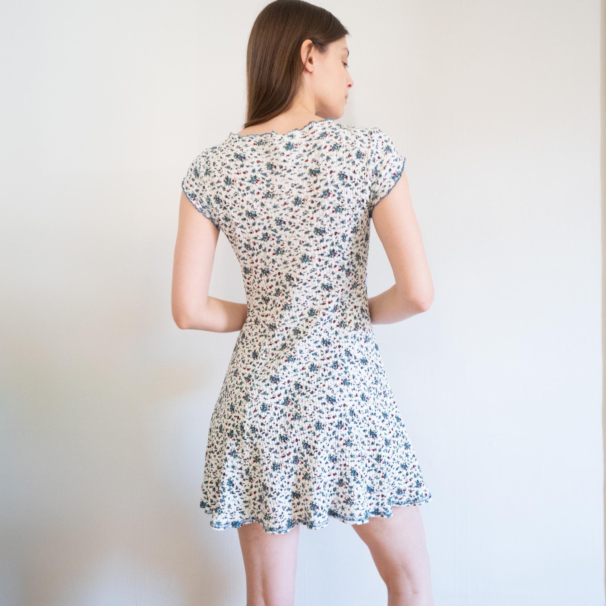 Vintage 90s Calico Floral Babydoll Mini Dress