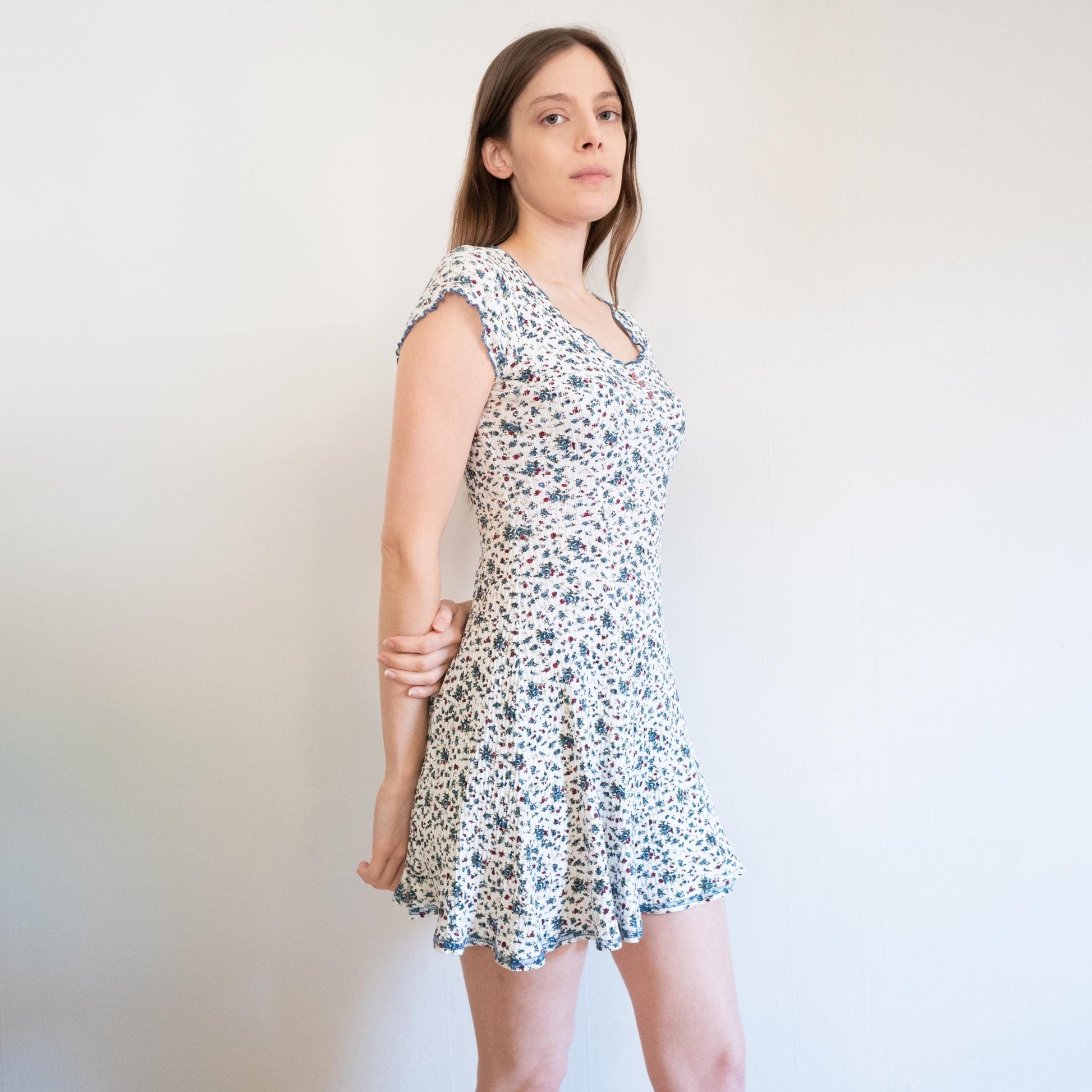 Vintage 90s Calico Floral Babydoll Mini Dress