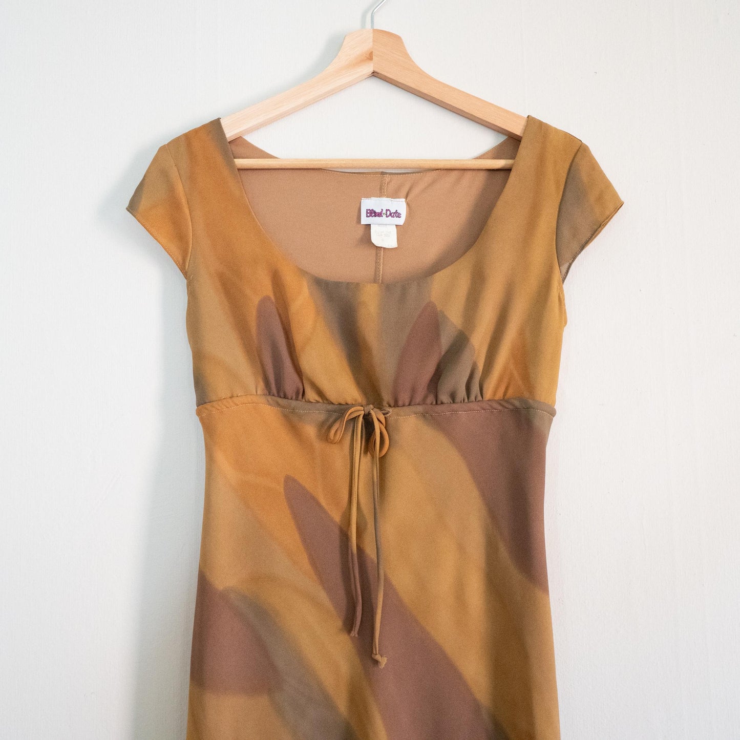Vintage 90s Marbled Earth Tone Midi Dress - Small | Boho Cap Sleeve Abstract Print Party Dress