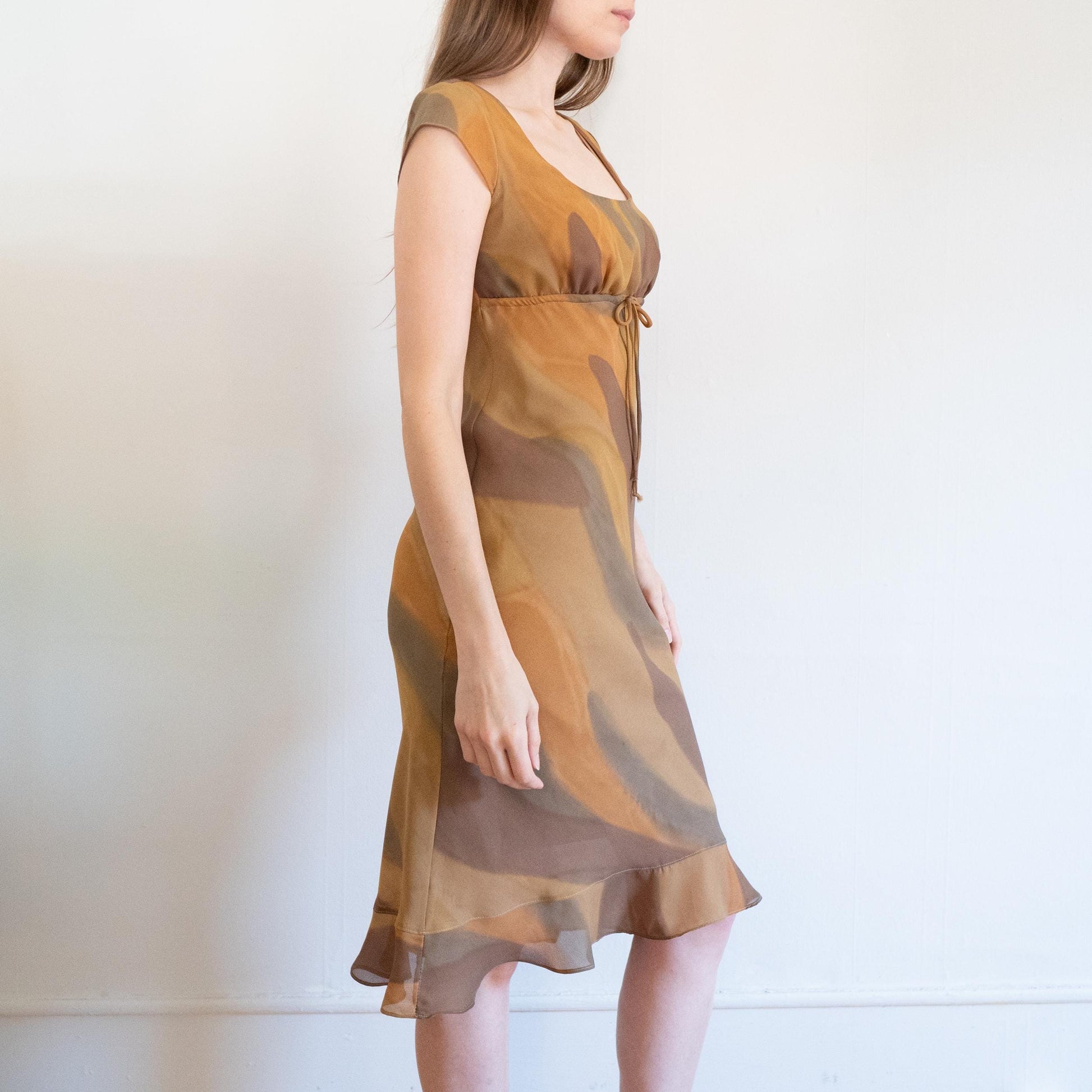 Vintage 90s Marbled Earth Tone Midi Dress
