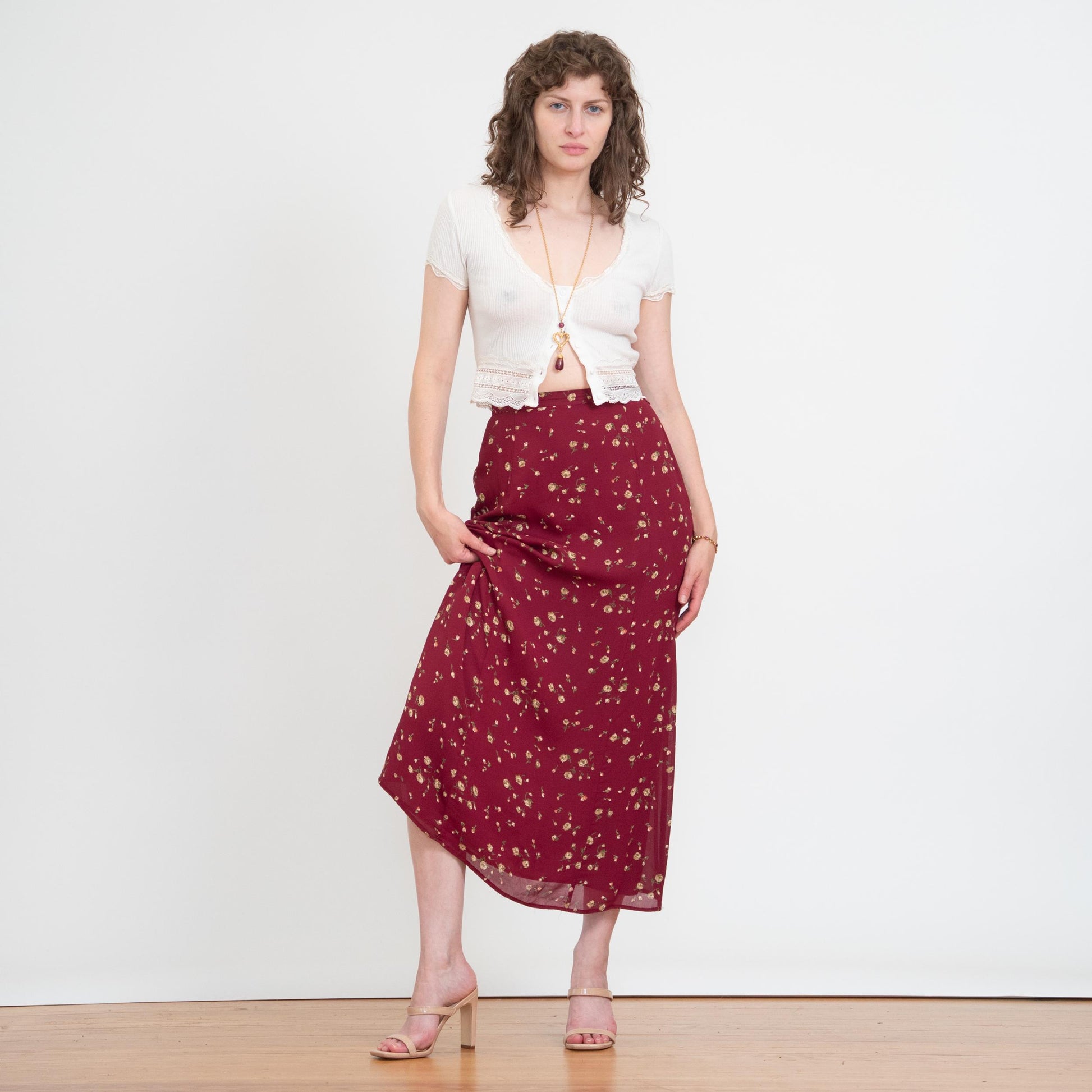 Vintage 90s Laura Ashley Wine Red Floral Maxi Skirt - Small, 26" Waist | High Waisted Boho A Line Slip Skirt