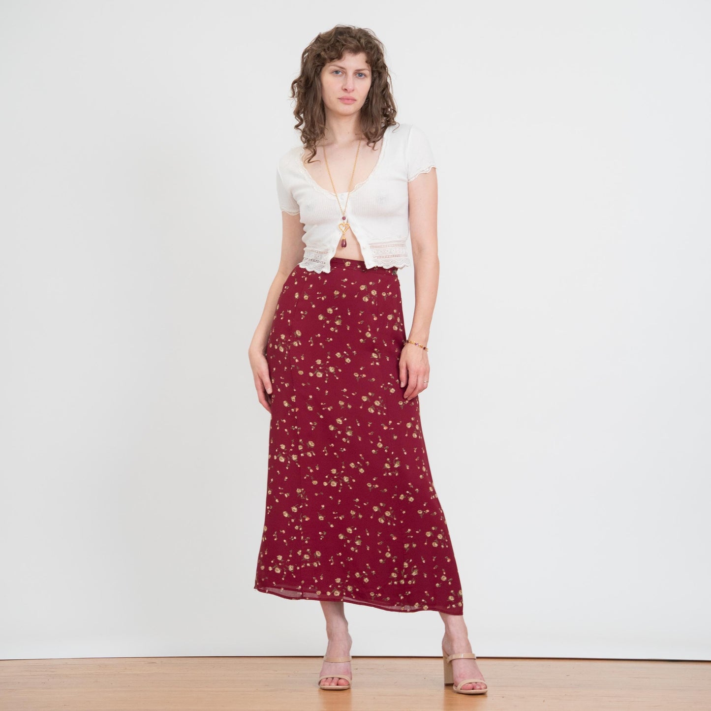 Vintage 90s Laura Ashley Wine Red Floral Maxi Skirt - Small, 26" Waist | High Waisted Boho A Line Slip Skirt