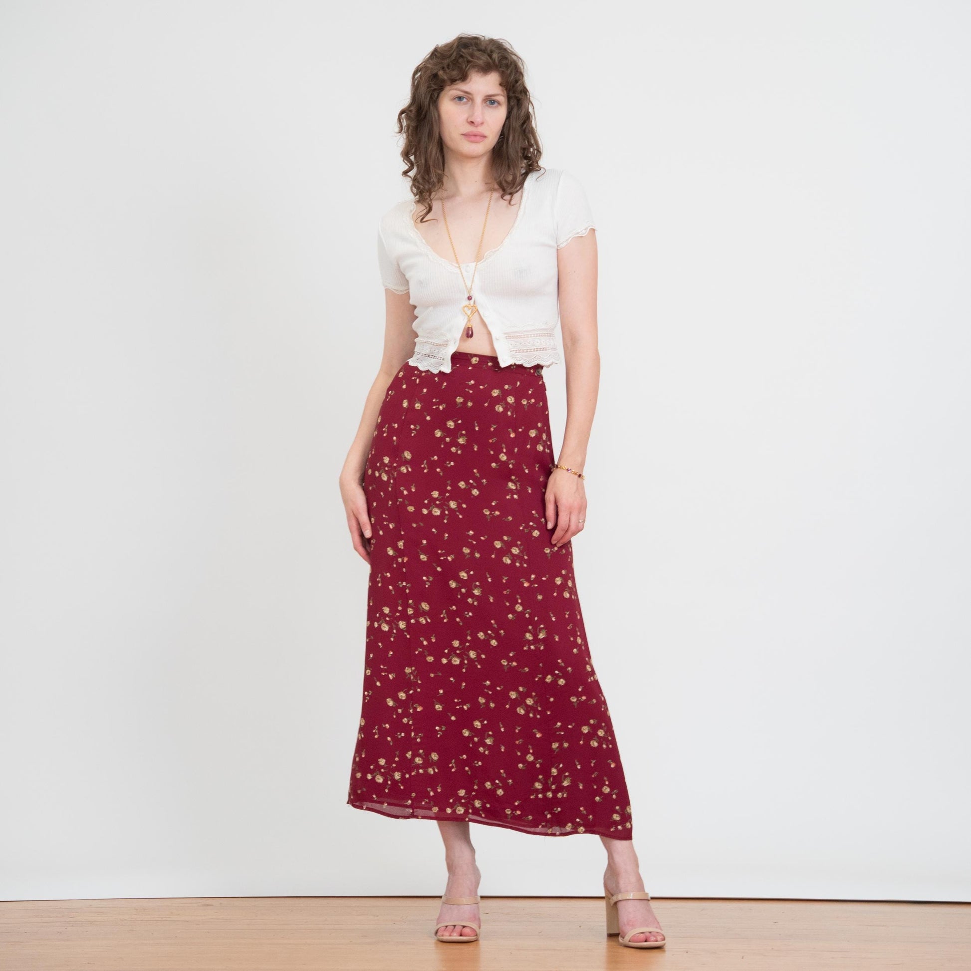 Vintage 90s Laura Ashley Wine Red Floral Maxi Skirt - Small, 26" Waist | High Waisted Boho A Line Slip Skirt