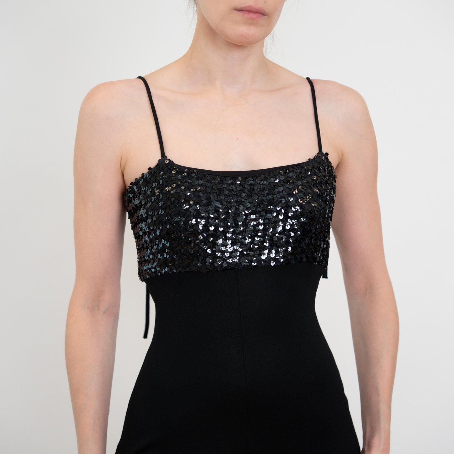 Vintage 70s Black Sequin Bell Bottom Jumpsuit - Extra Small | Palazzo Flared Leg Disco Pantsuit