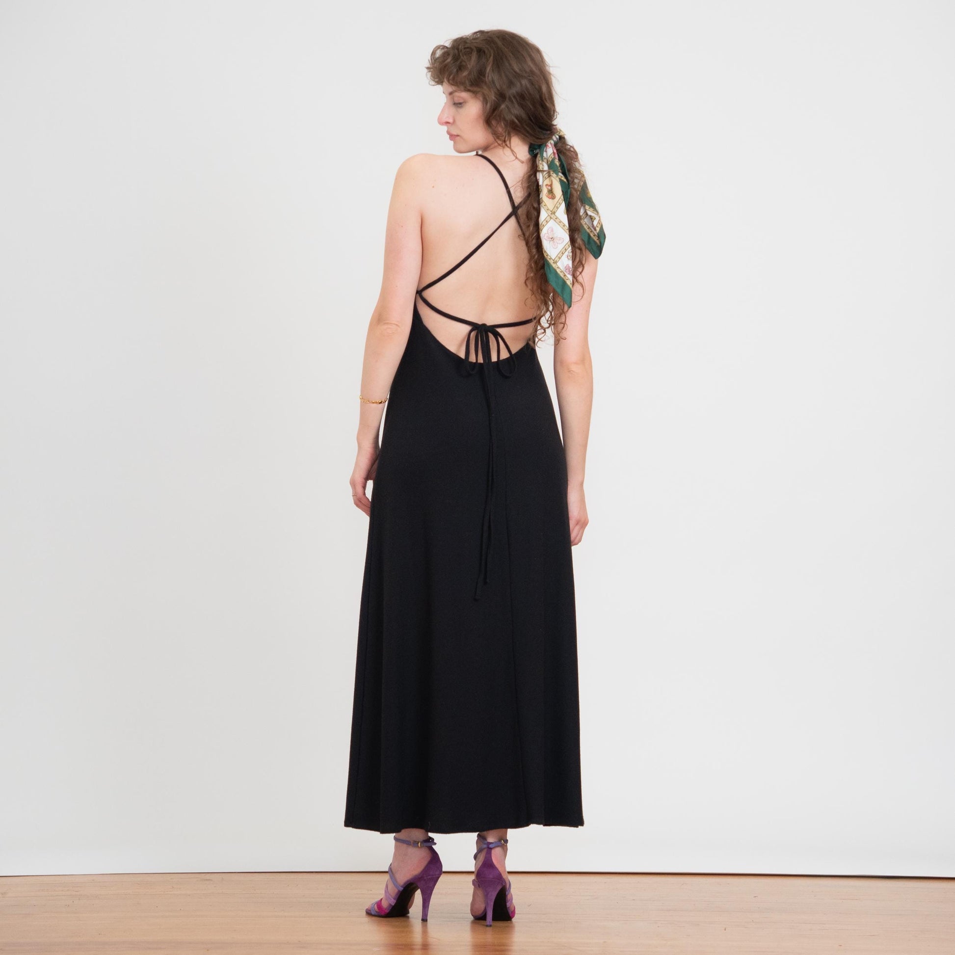 Vintage 90s Black Strappy Open Back Lounge Dress