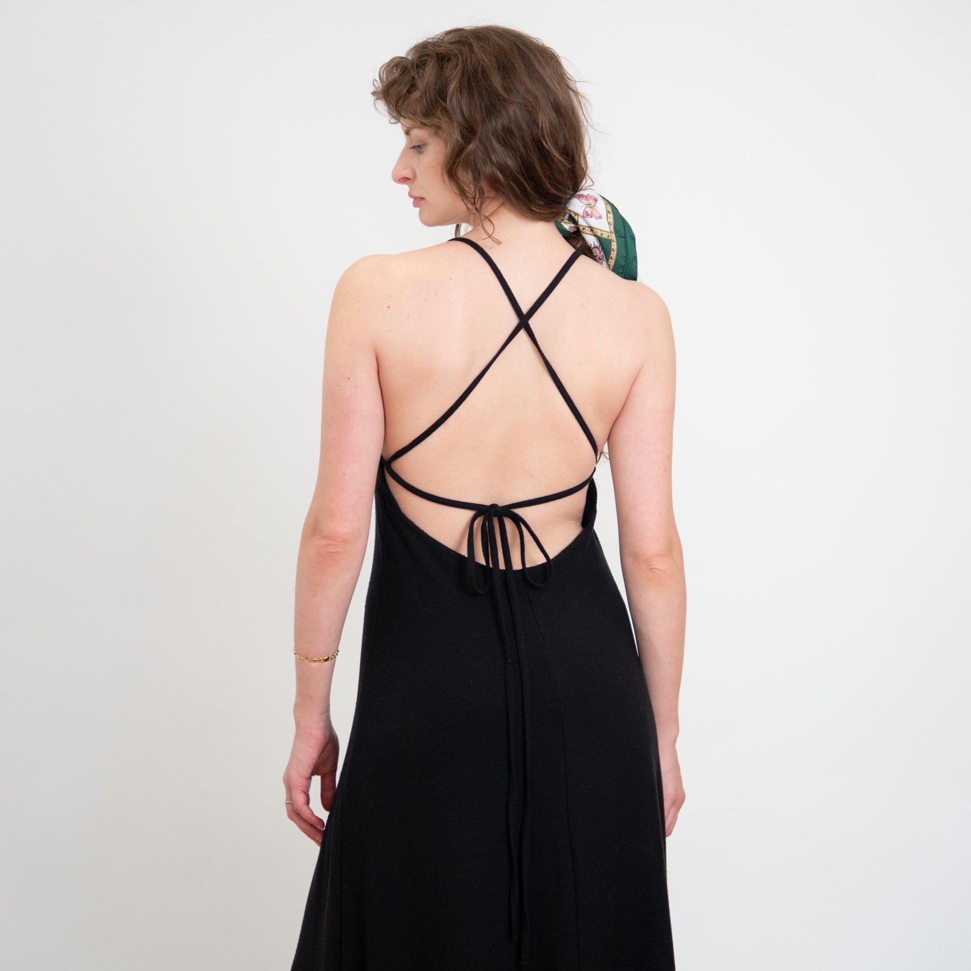 Vintage 90s Black Strappy Open Back Lounge Dress