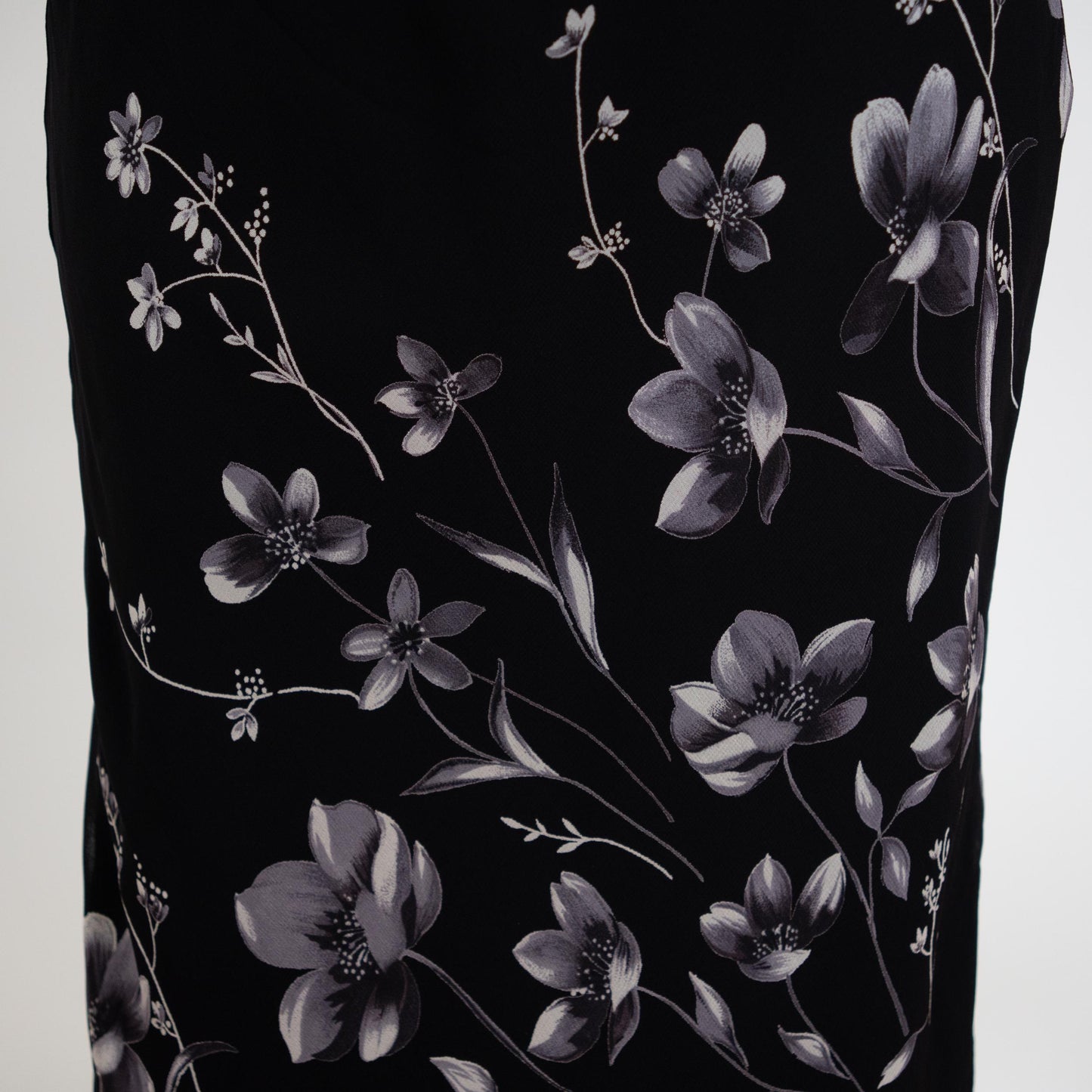 Vintage 90s Black Floral Chiffon Bias Cut Maxi Skirt - Small | Boho High Waisted Lettuce Hem Skirt